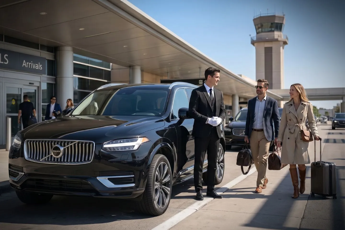 North Las Vegas (VGT) Airport Car Service Union Limousine chauffeur greeting helicopter tour guest at VGT North Las Vegas airport FBO