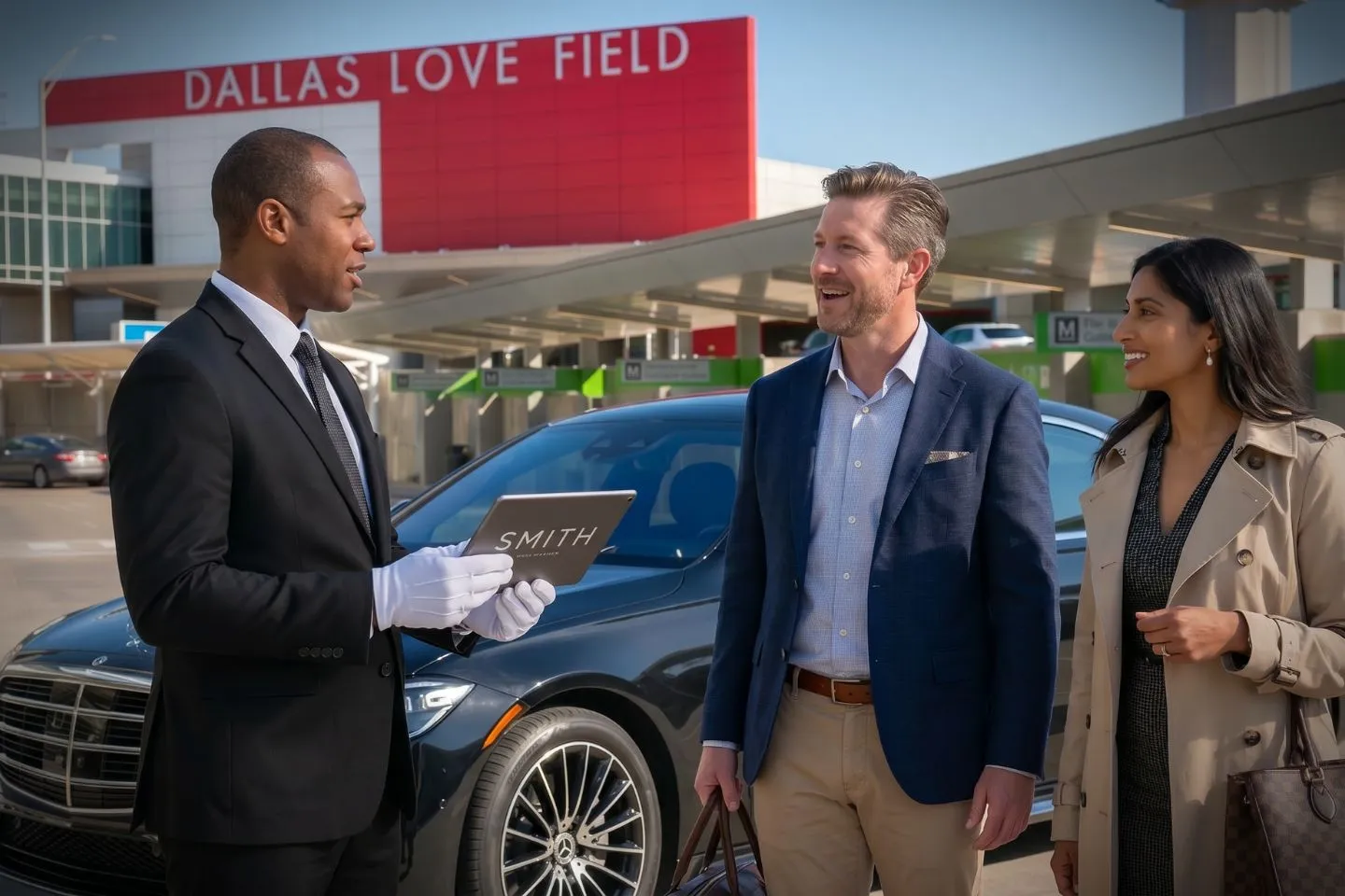Dallas Love Field (DAL) Airport Car Service Professional chauffeur greeting passenger at DAL baggage claim arrivals area