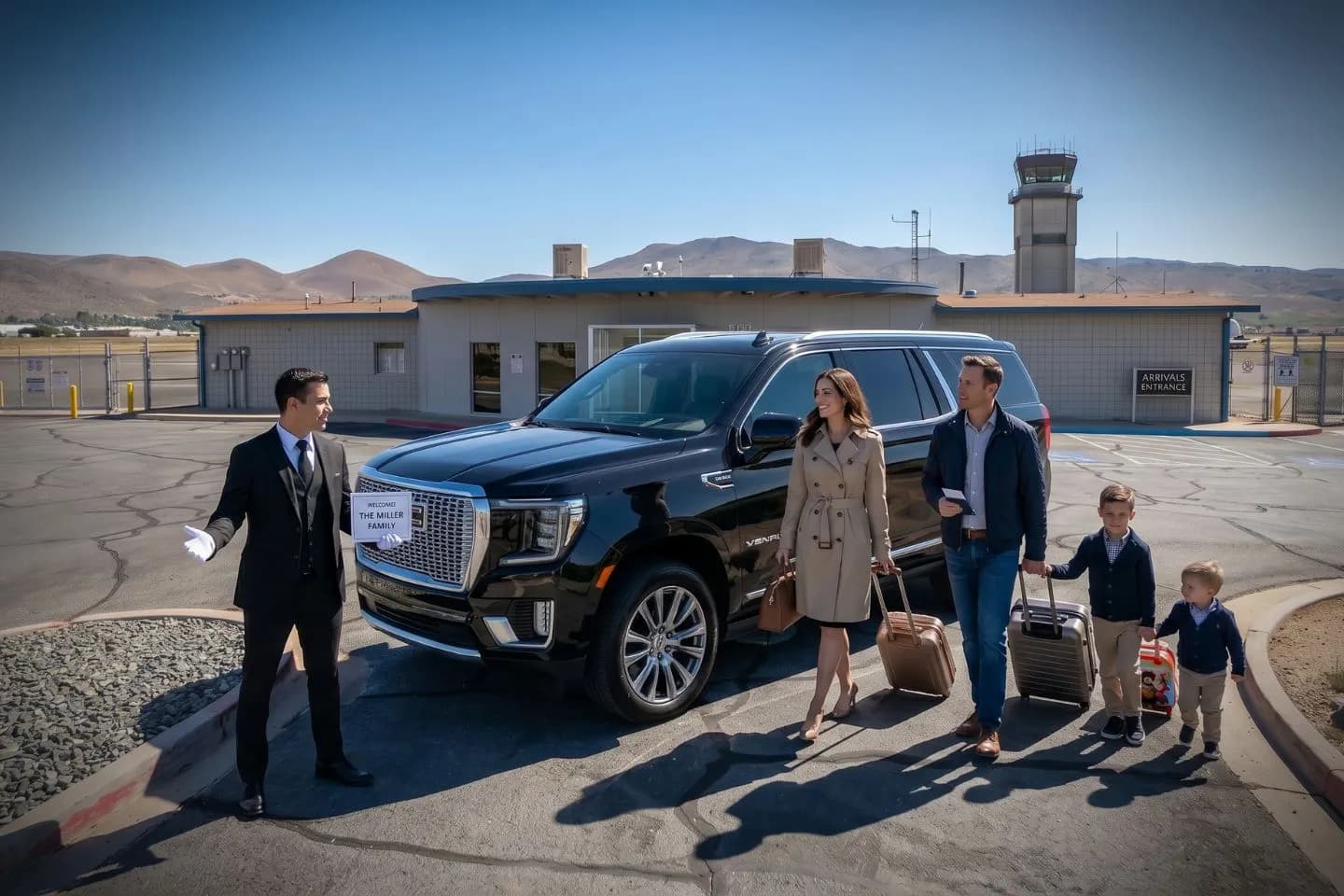 Carson City (CXP) Airport Car Service Union Limousine chauffeur greeting Nevada state government guest at CXP Carson City Airport FBO