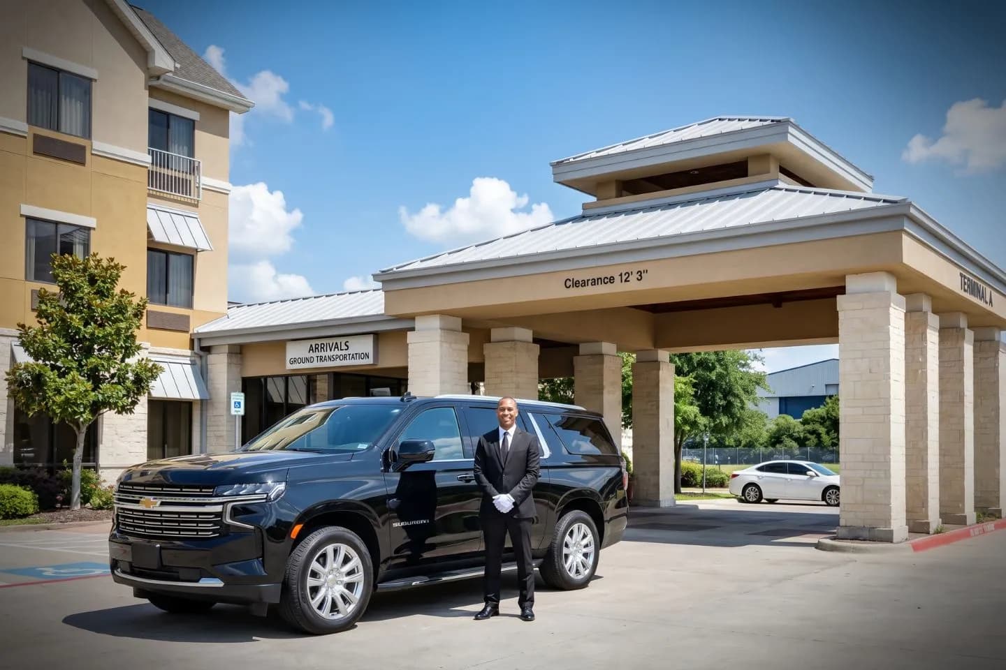 McKinney National (TKI) Airport Car Service Premium SUV ready for TKI airport pickup near private jet terminal in Collin County
