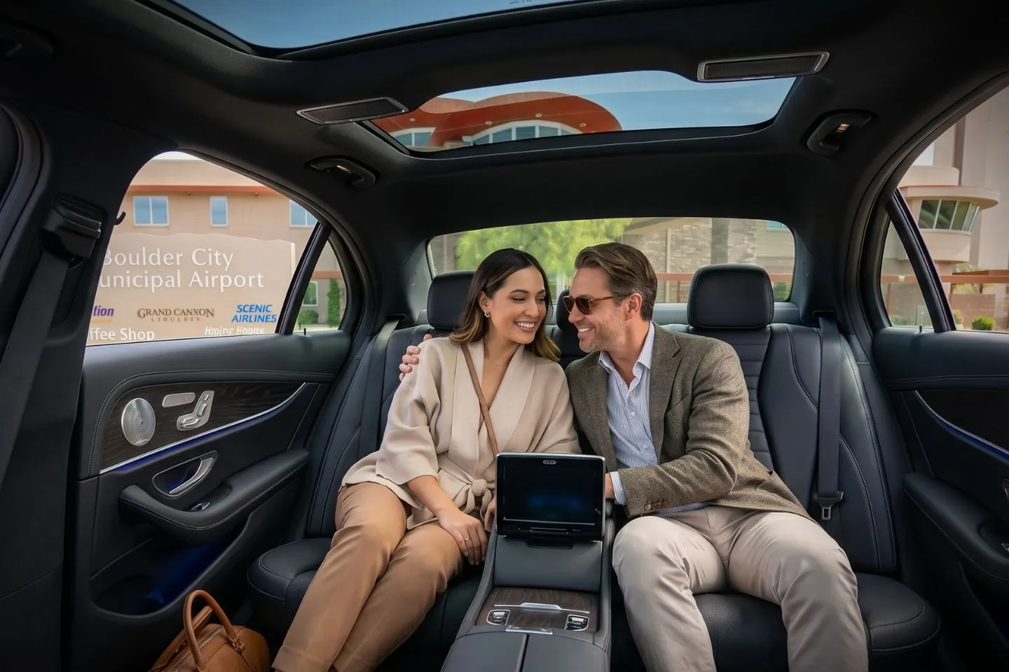 Boulder City Municipal (BLD) Airport Car Service Mercedes Benz S Class offering Boulder City BLD airport transportation to historic Boulder City and the Boulder Dam Hotel