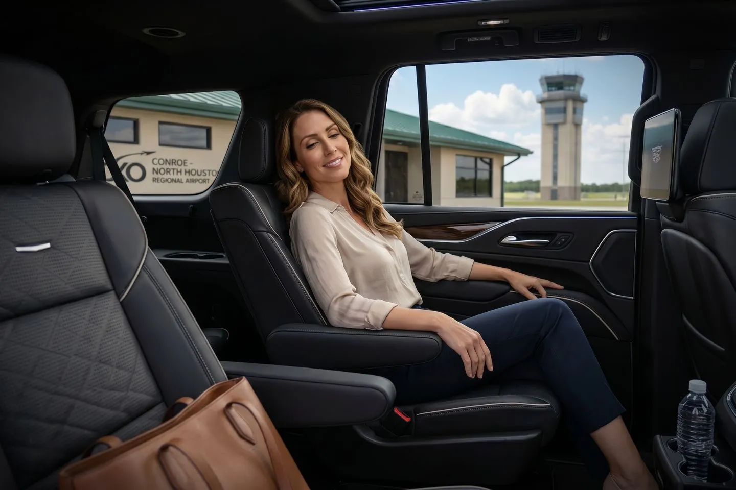 Conroe North Houston Regional (CXO) Airport Car Service Union Limousine fleet vehicle at Conroe North Houston Regional Airport curbside