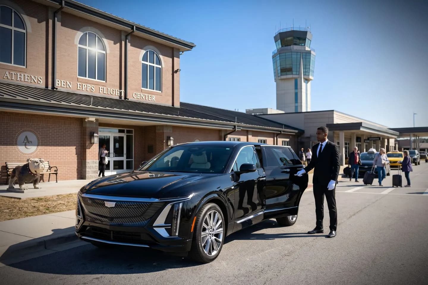 Athens-Ben Epps (AHN) Airport Car Service Black Cadillac Escalade chauffeured car at Athens Ben Epps airport for ride to Watkinsville Madison and the Antebellum Trail