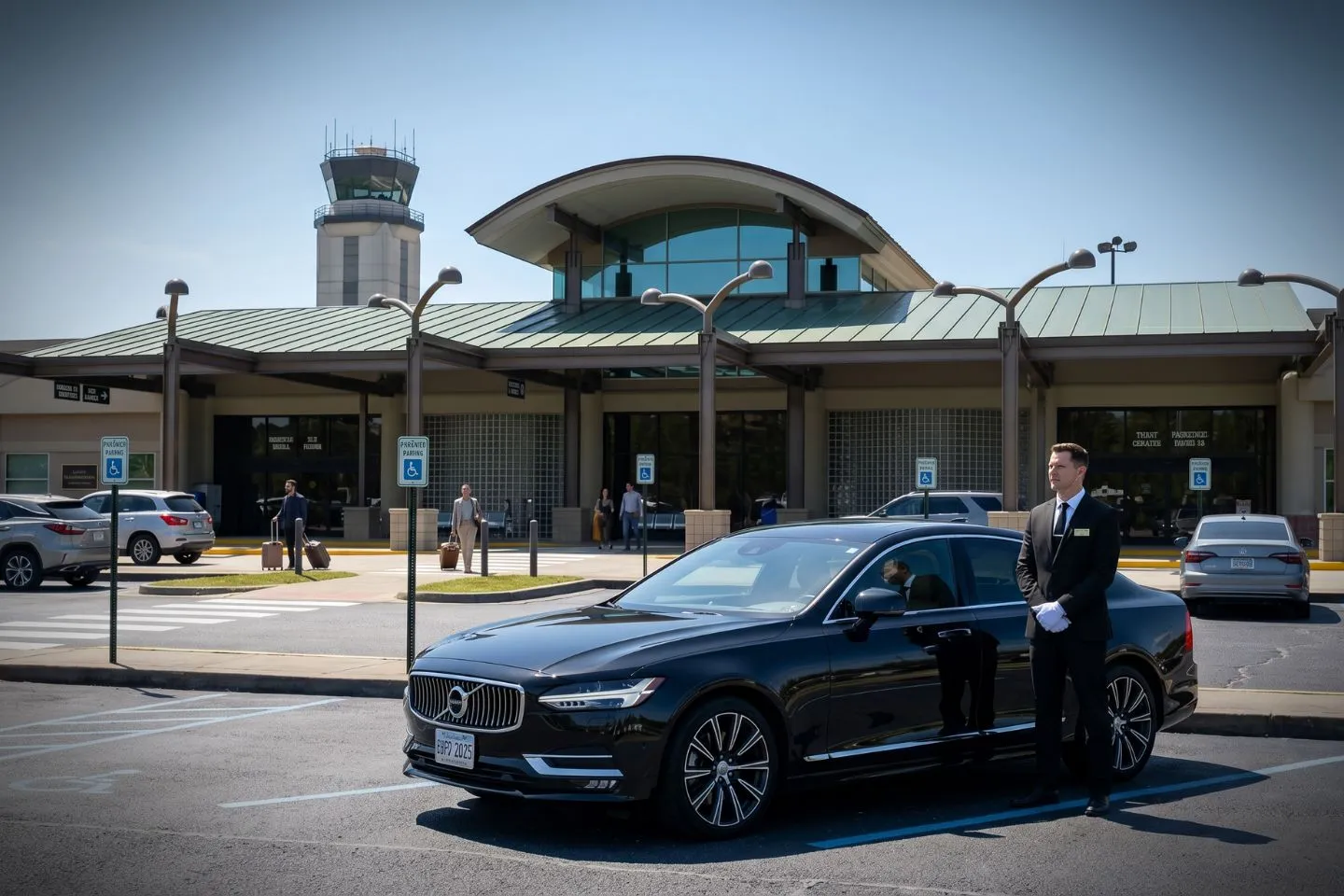 Valdosta Regional (VLD) Airport Car Service Luxury black Mercedes Benz S Class at Valdosta Regional Airport VLD terminal curbside in Georgia
