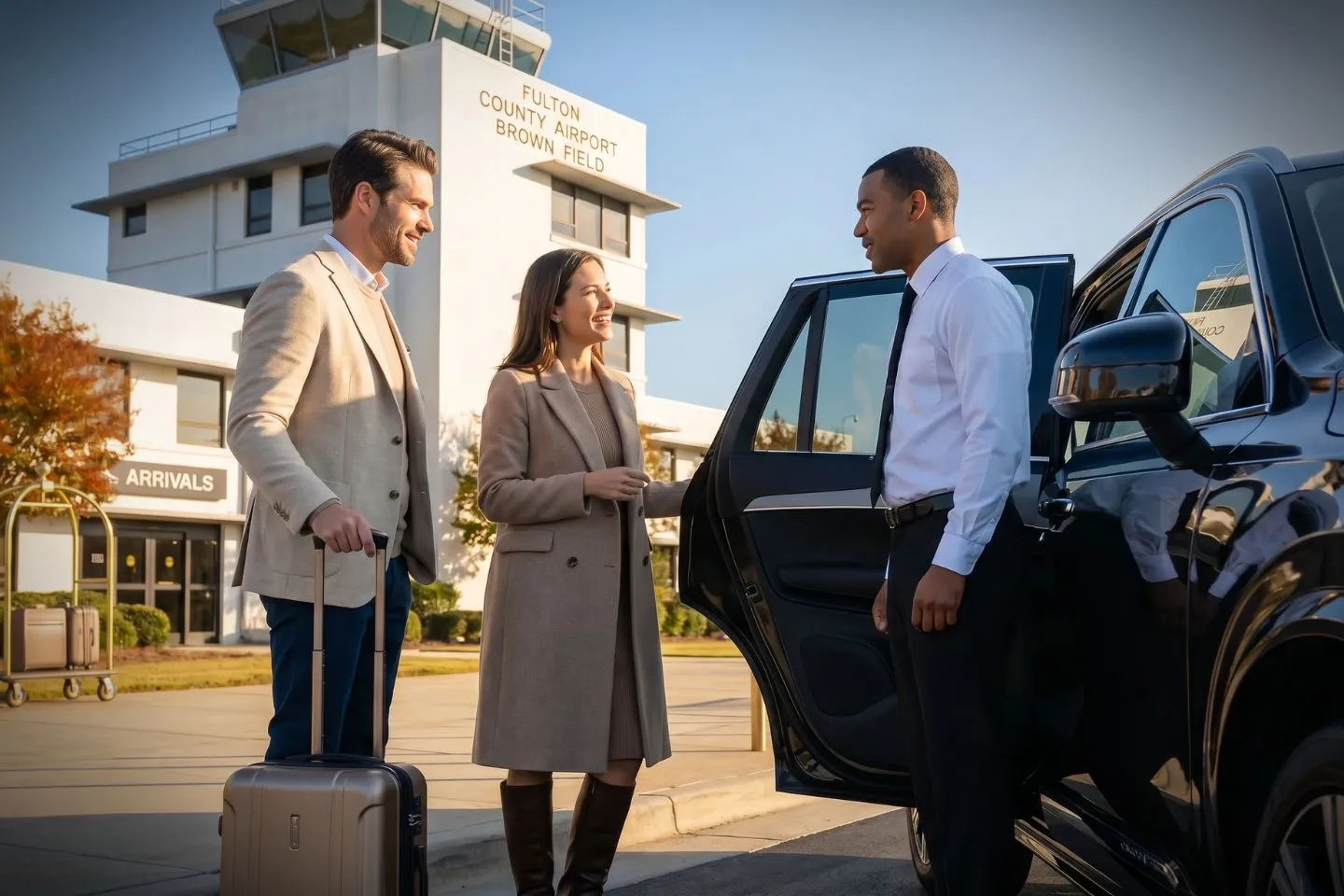 Fulton County Brown Field (FTY) Airport Car Service Premium Cadillac Escalade providing Fulton County FTY airport car service to downtown Atlanta and Mercedes Benz Stadium