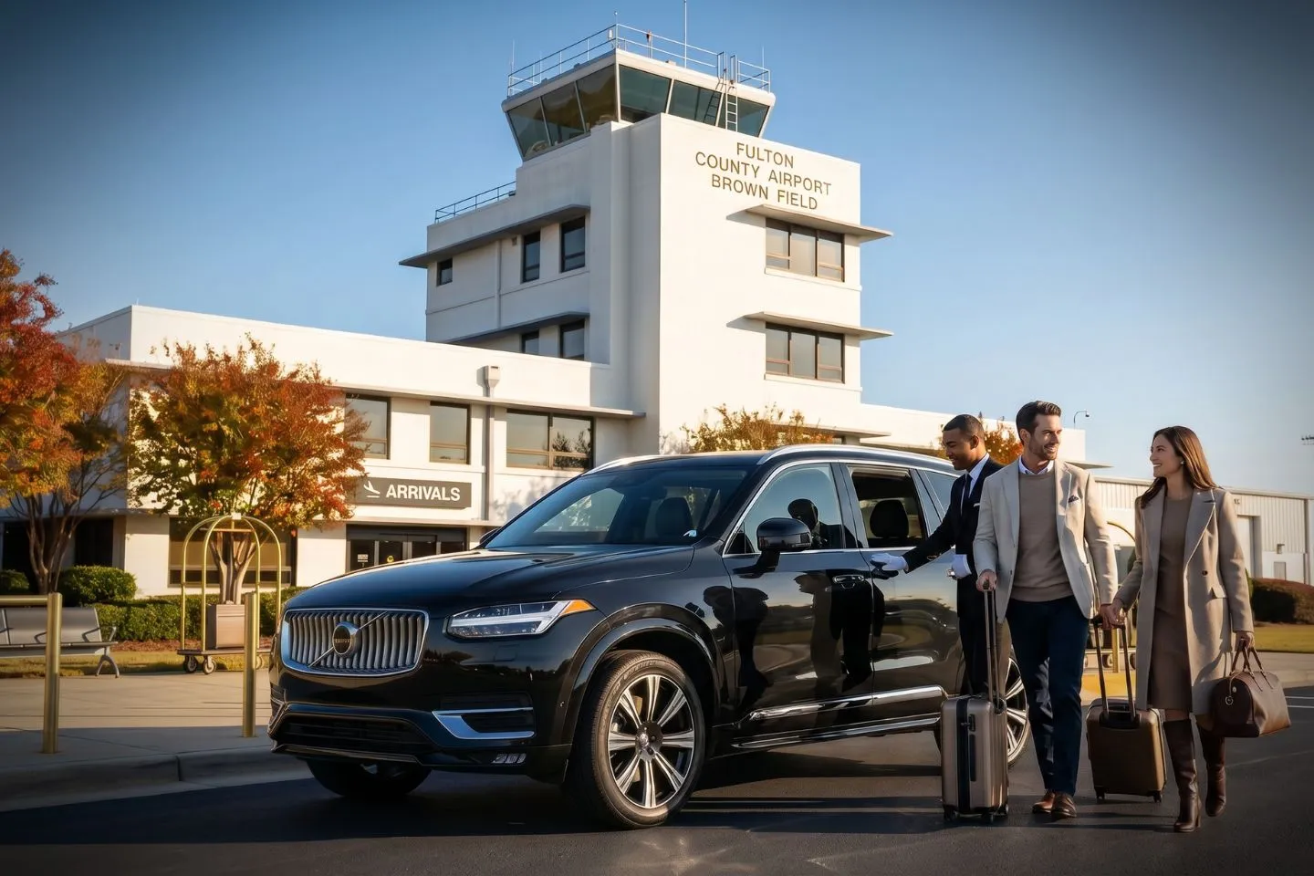 Fulton County Brown Field (FTY) Airport Car Service Union Limousine chauffeur greeting southwest Atlanta corporate executive at FTY Fulton County Brown Field airport FBO