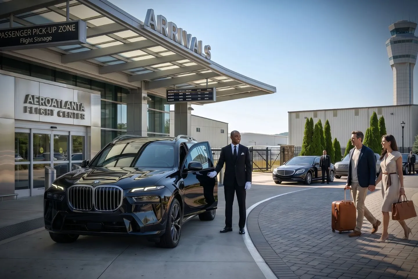 Cobb County International McCollum Field (RYY) Airport Car Service Union Limousine chauffeur greeting Lockheed Martin executive at RYY Cobb County International McCollum Field airport FBO