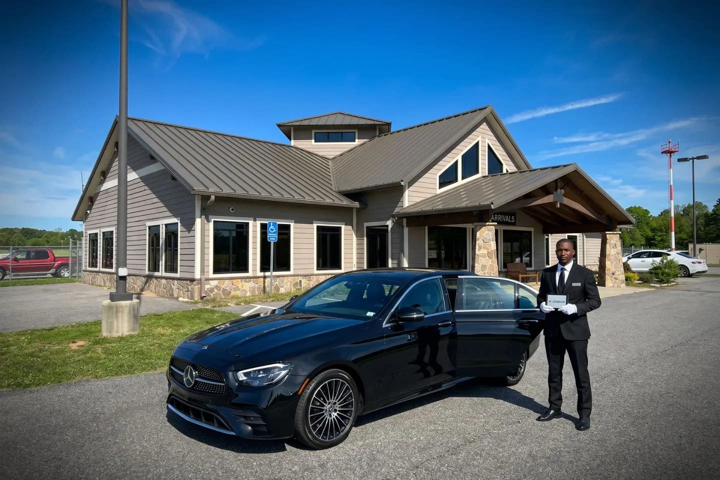 Blairsville Muni (DZJ) Airport Car Service Luxury black Mercedes Benz S Class at Blairsville Municipal Airport DZJ terminal curbside in North Georgia mountains