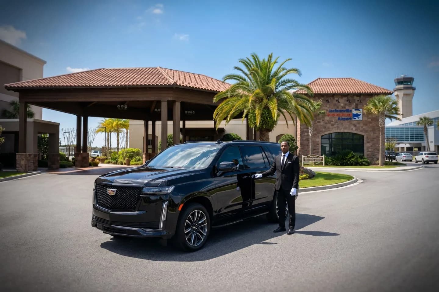 Saint Simons Island (SSI) Airport Car Service Union Limousine chauffeur greeting Sea Island Cloister guest at SSI Saint Simons Island airport FBO