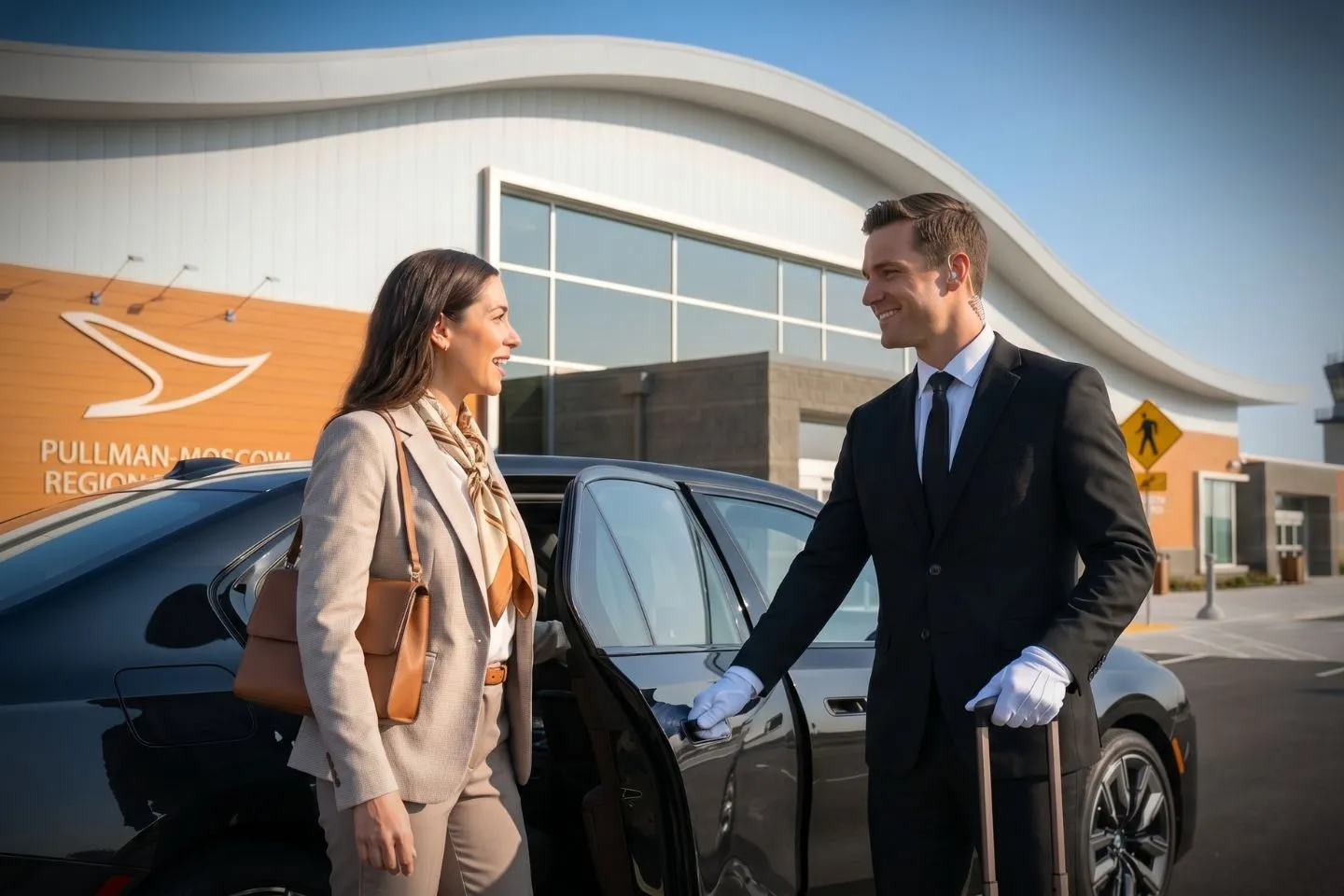 Pullman-Moscow Regional (PUW) Airport Car Service Professional chauffeur greeting passenger at PUW baggage claim arrivals area