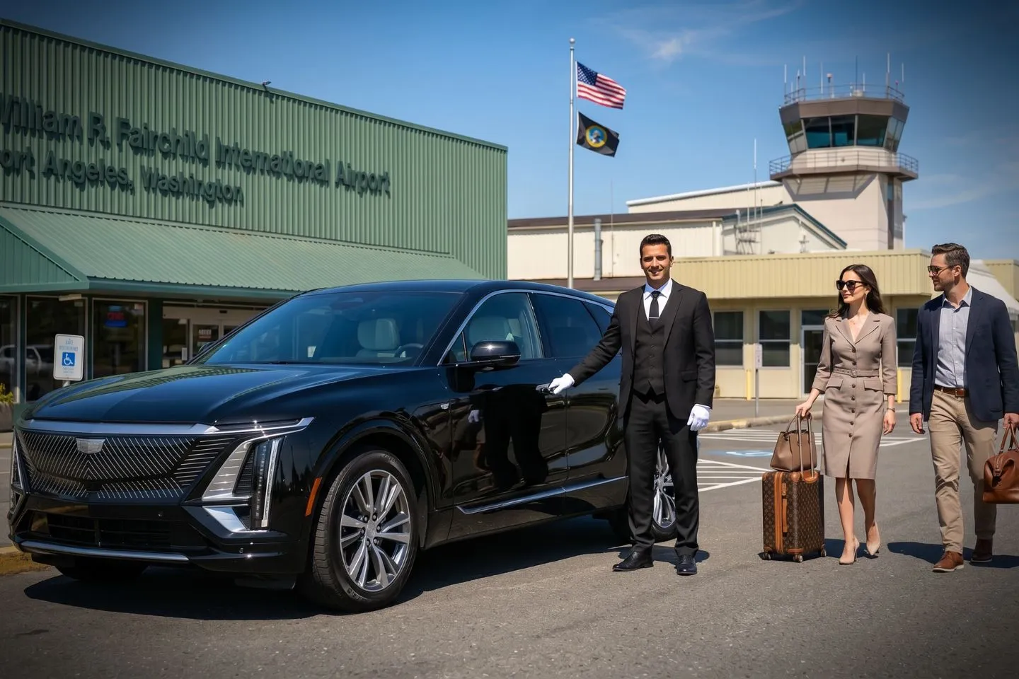 William R Fairchild International (CLM) Airport Car Service Premium SUV ready for CLM airport pickup near Olympic National Park entrance