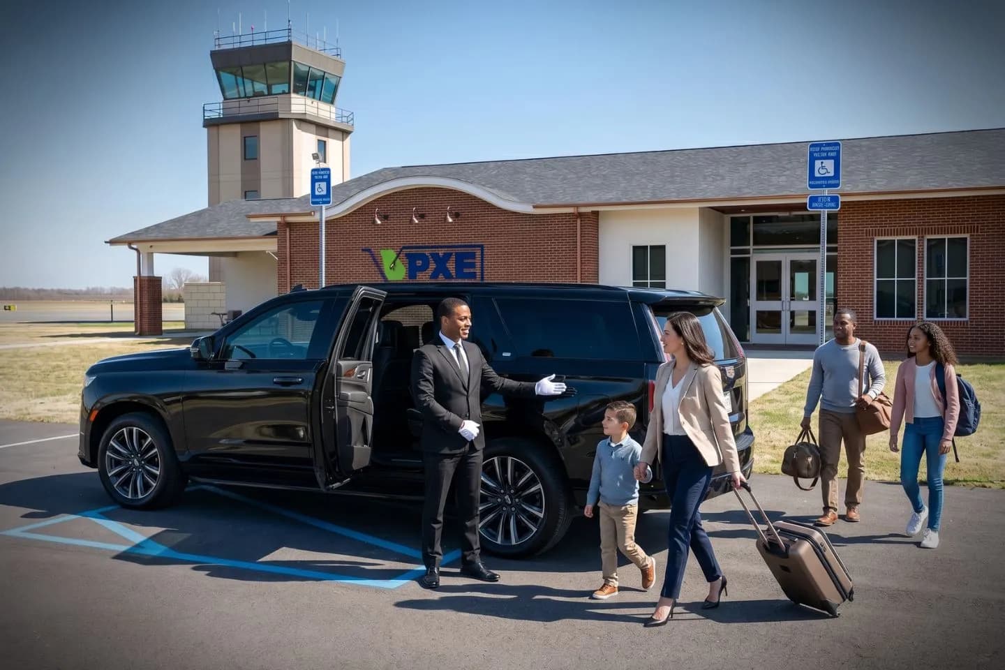 Perry Houston County (PXE) Airport Car Service Premium Cadillac Escalade providing Perry PXE airport car service to Georgia National Fairgrounds and Agricenter
