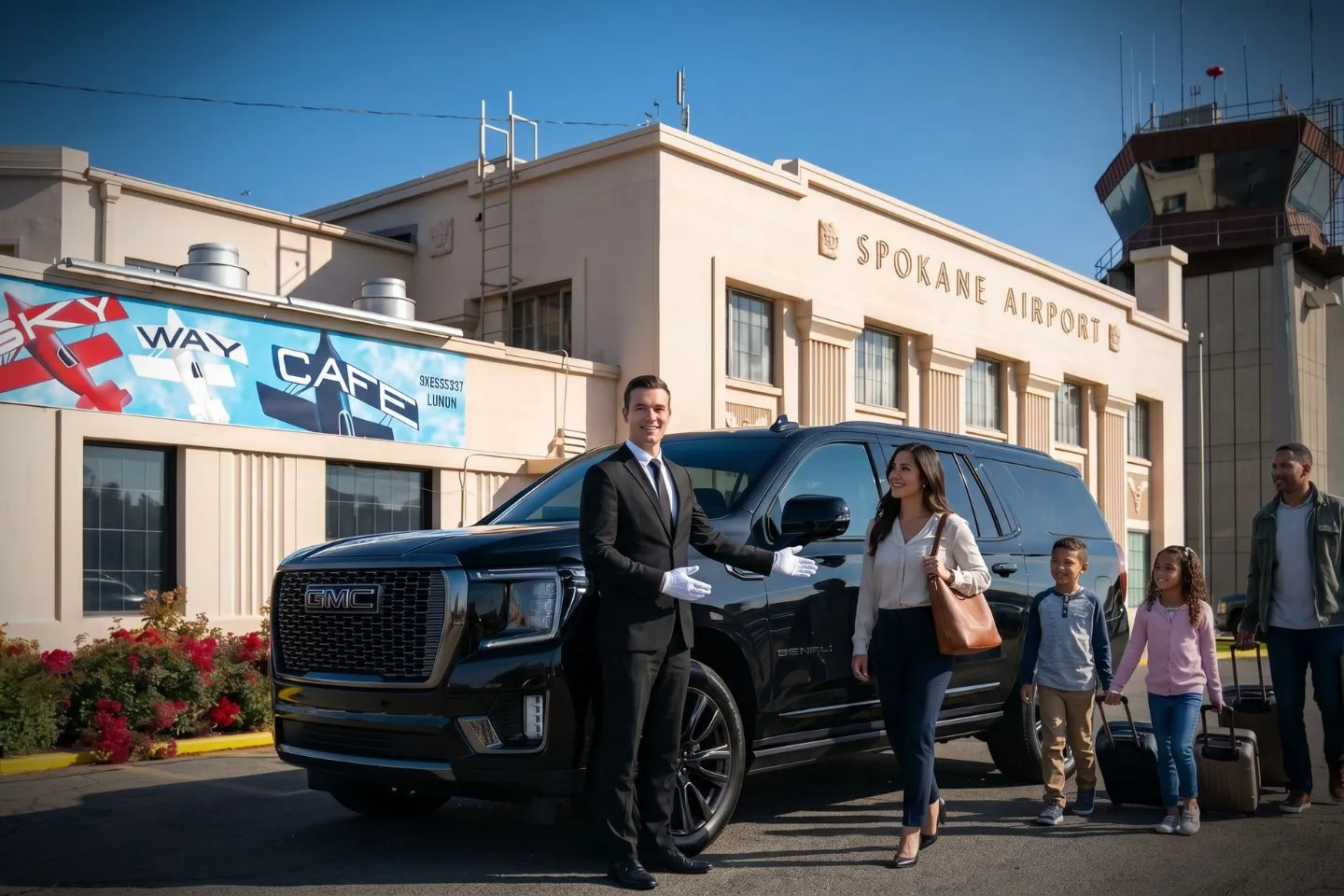 Felts Field Spokane (SFF) Airport Car Service Sprinter van for group transfers from Felts Field to downtown Spokane
