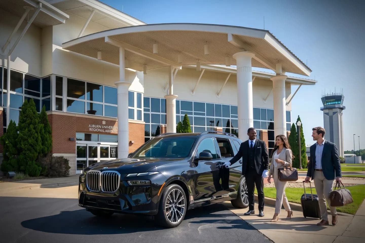 Auburn University Regional (AUO) Airport Car Service Union Limousine chauffeur greeting Auburn Tigers parent at AUO Auburn University Regional airport baggage claim