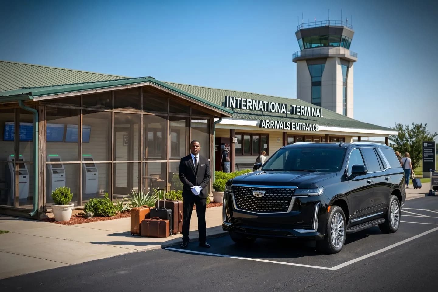 Cullman Regional Folsom Field (CMD) Airport Car Service Union Limousine chauffeur greeting Smith Lake guest at CMD Cullman Regional Folsom Field airport FBO