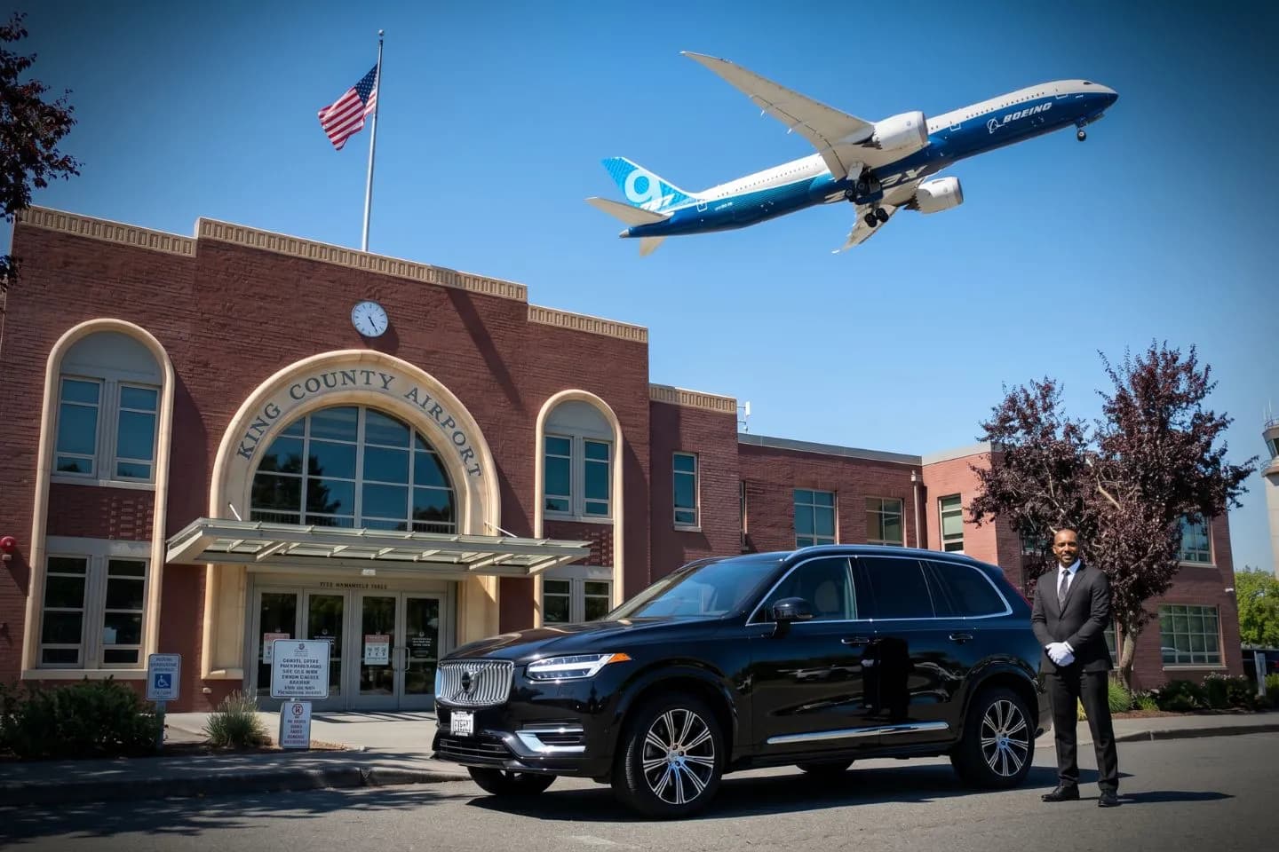 King County International Boeing Field (BFI) Airport Car Service Sprinter van for group transfers from Boeing Field to downtown Seattle hotels and venues