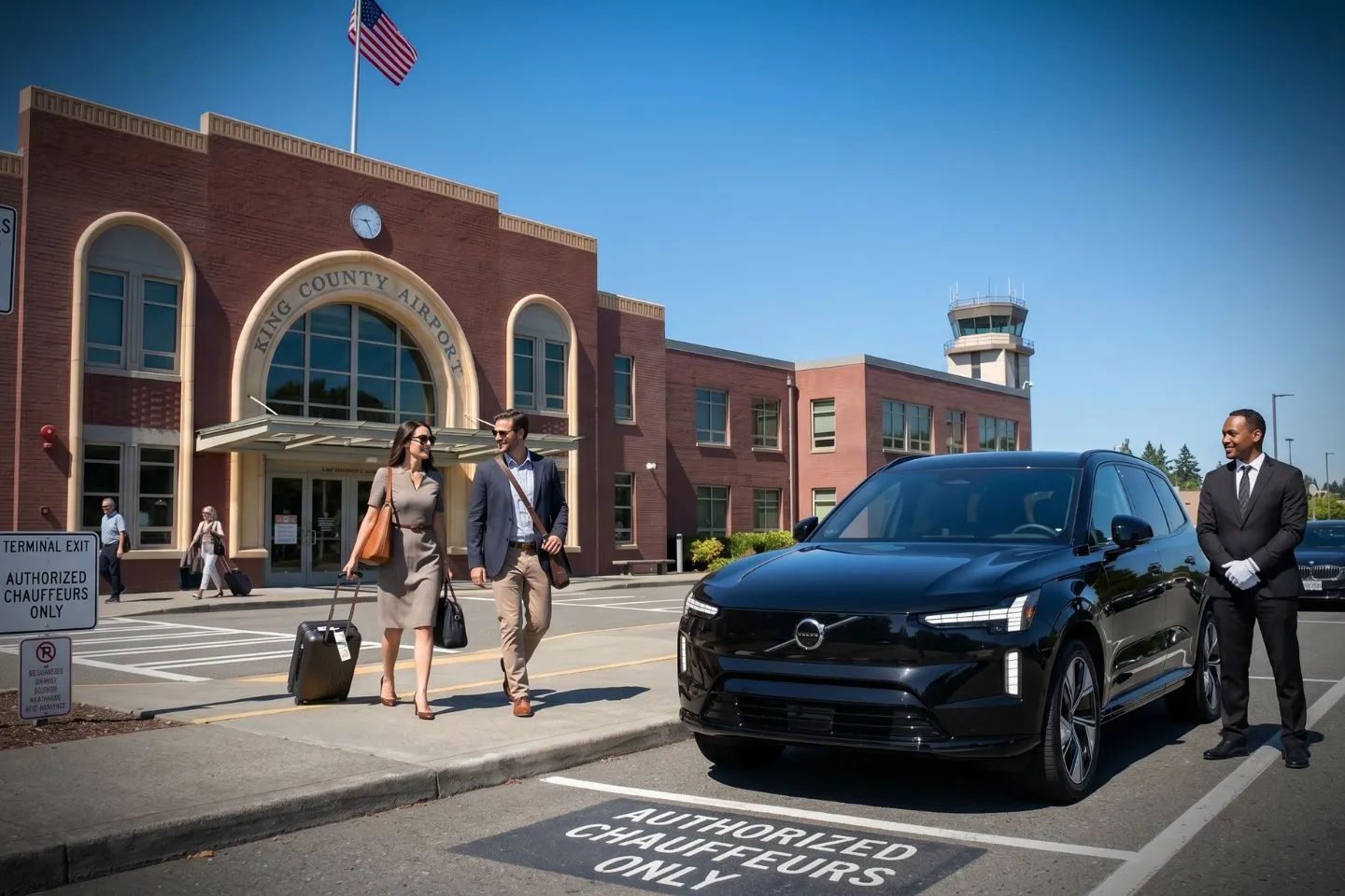 King County International Boeing Field (BFI) Airport Car Service Premium SUV ready for BFI airport pickup near downtown Seattle and Pike Place Market