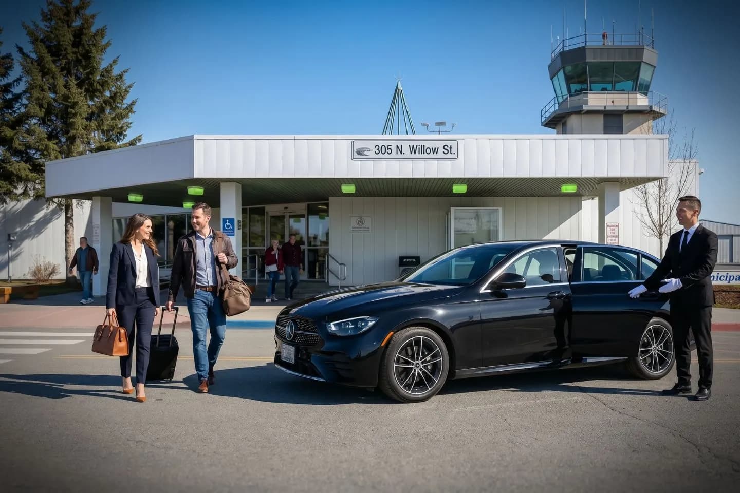 Kenai Municipal (ENA) Airport Car Service Union Limousine chauffeur greeting Kenai River salmon fishing guest at ENA Kenai Municipal airport baggage claim
