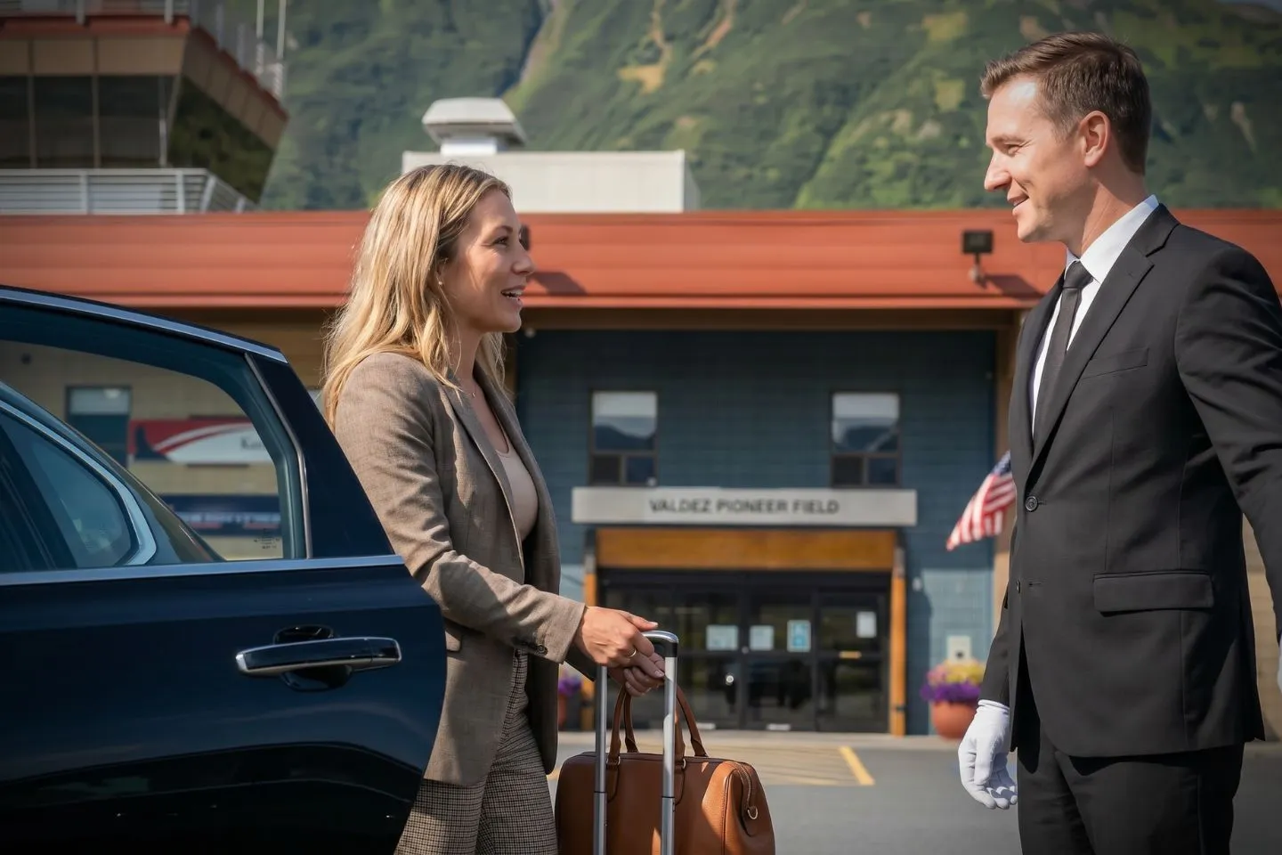 Valdez (VDZ) Airport Car Service Mercedes Benz S Class offering Valdez VDZ airport transportation to the Worthington Glacier and Thompson Pass