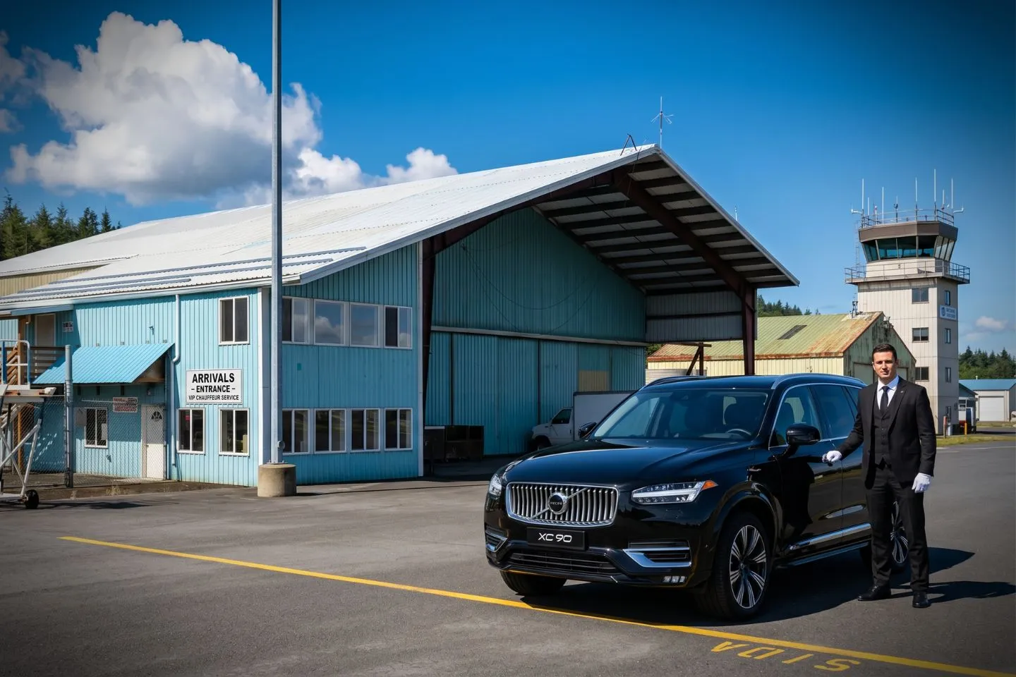 Wrangell (WRG) Airport Car Service Union Limousine chauffeur greeting Anan Bear Observatory guest at WRG Wrangell airport baggage claim