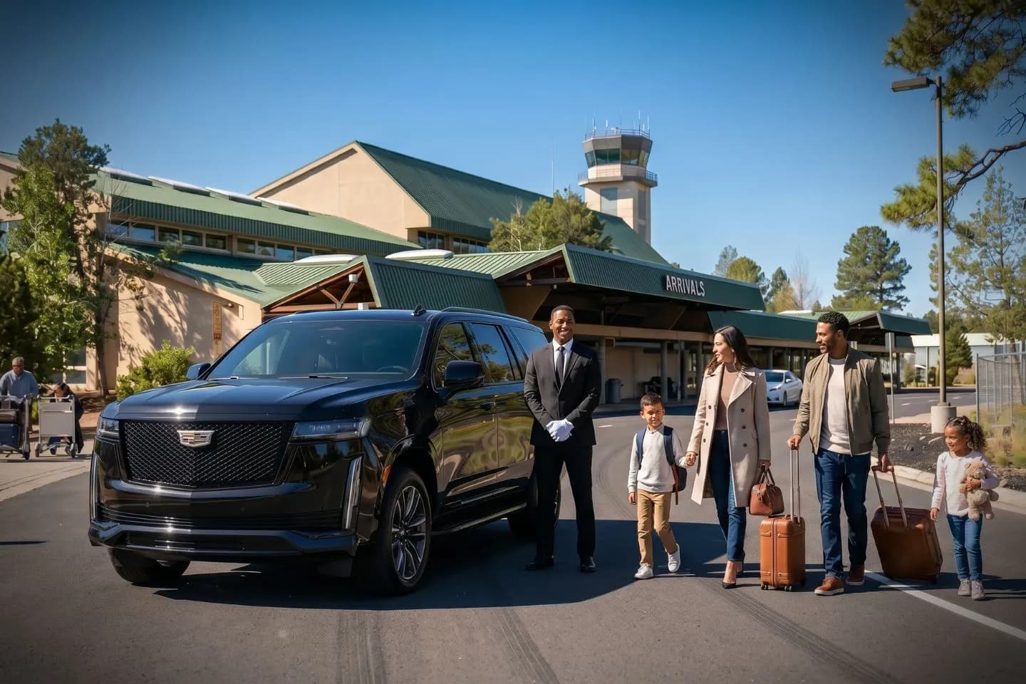 Flagstaff Pulliam Airport (FLG) Airport Car Service Premium Cadillac Escalade providing Flagstaff FLG airport car service to the Grand Canyon South Rim