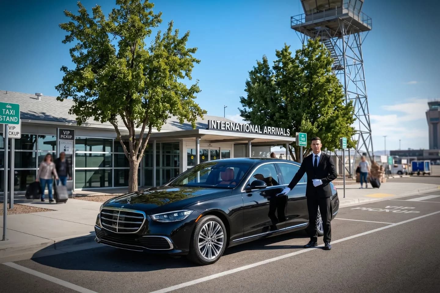 Kingman (IGM) Airport Car Service Union Limousine chauffeur greeting Historic Route 66 heritage guest at IGM Kingman airport baggage claim
