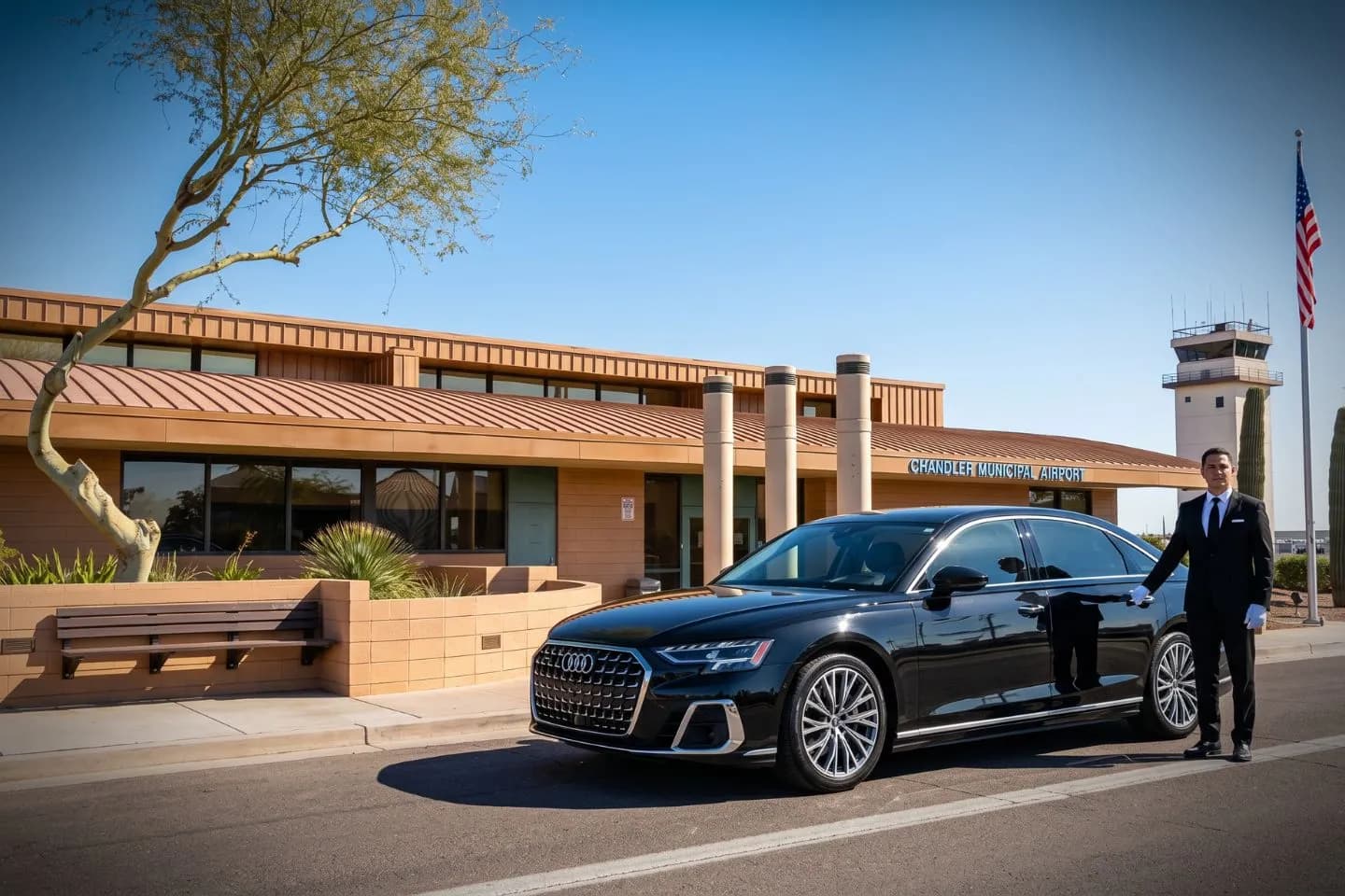 Chandler Municipal (CHD) Airport Car Service nion Limousine chauffeur greeting Intel Chandler executive at CHD Chandler Municipal airport FBO