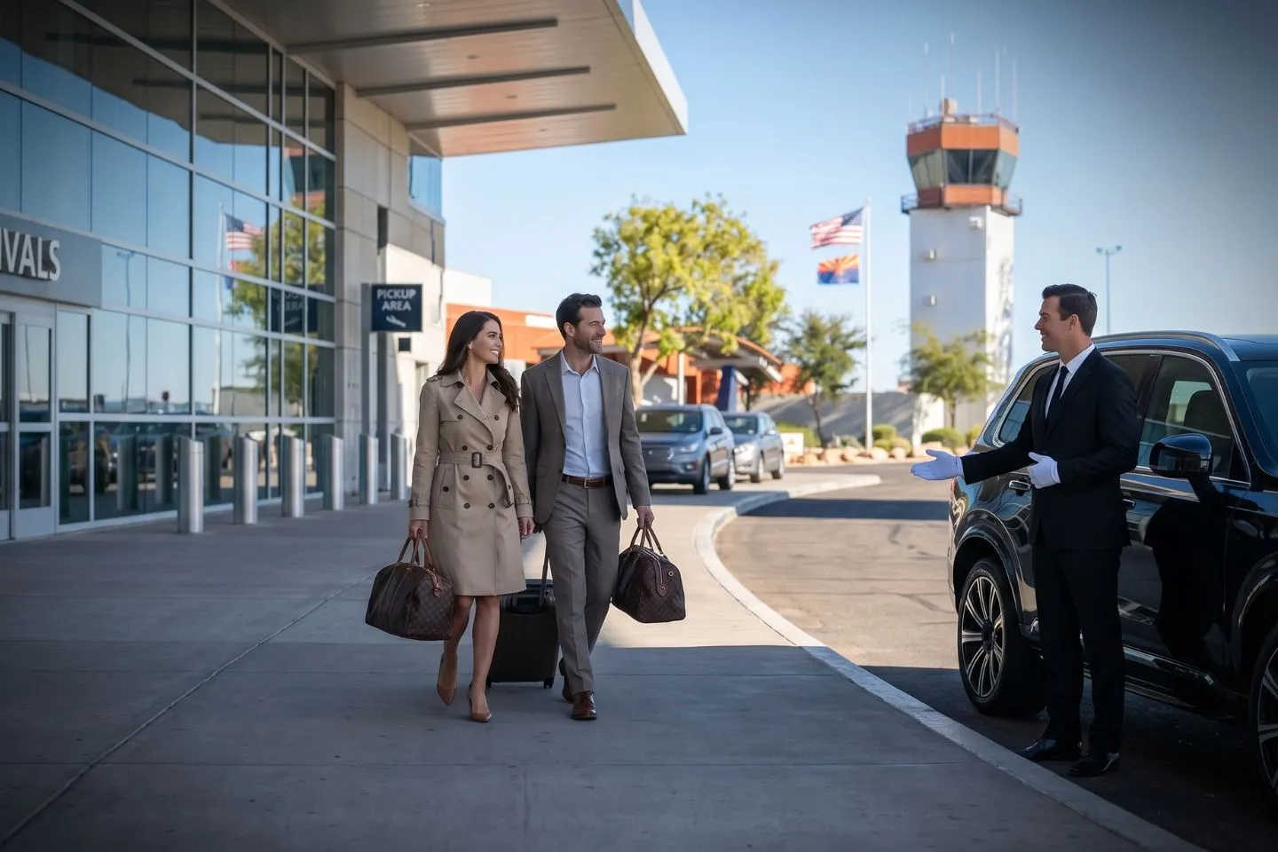 Falcon Field (FFZ) Airport Car Service Premium Cadillac Escalade providing Falcon Field FFZ airport car service to Boeing Mesa Apache helicopter campus