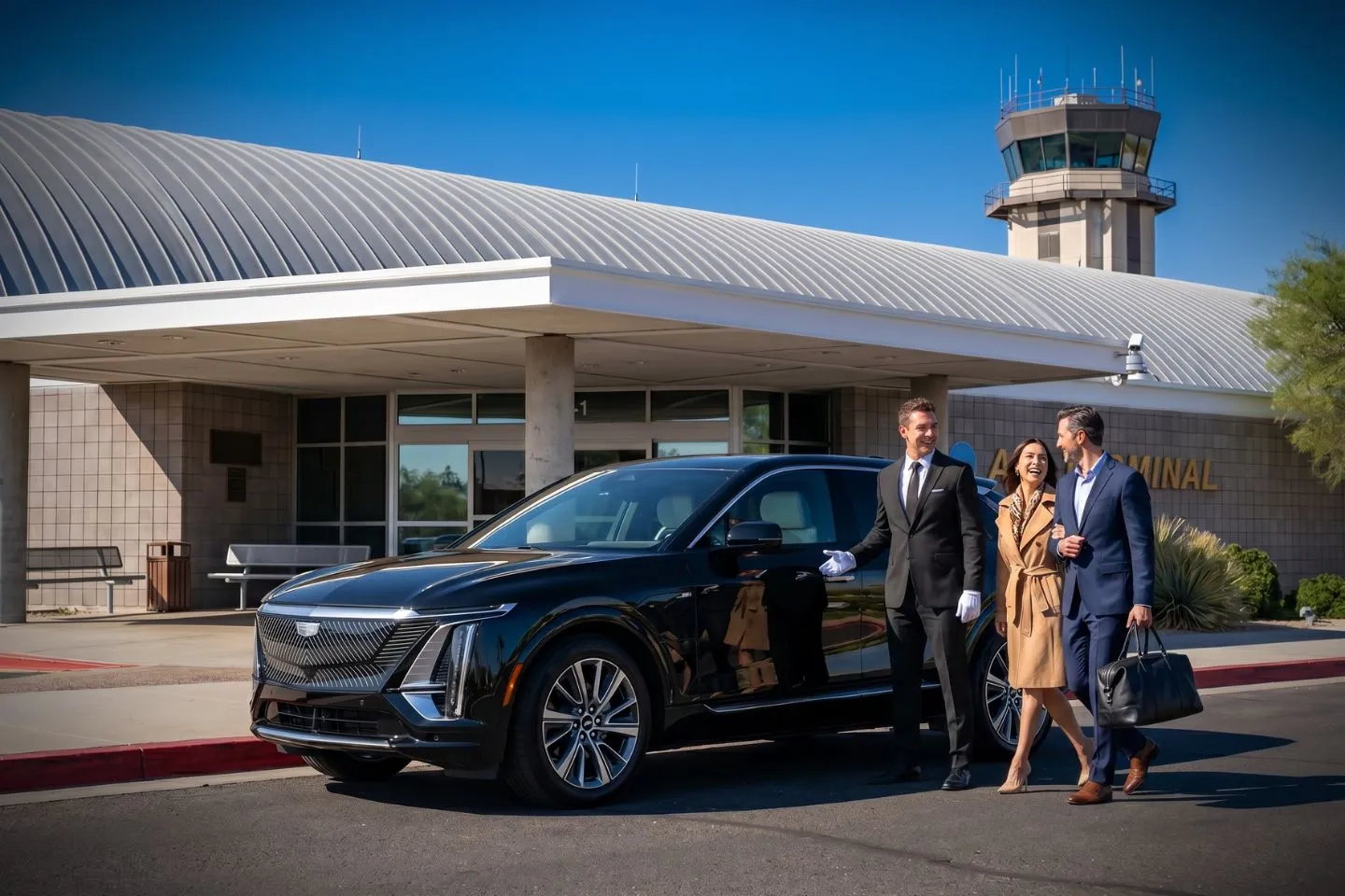 Lake Havasu City (HII) Airport Car Service Union Limousine chauffeur greeting Spring Break guest at HII Lake Havasu City airport baggage claim