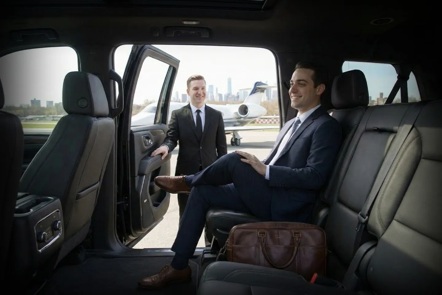 New York East 34th Street Heliport (TSS) Airport Car Service Sprinter van for group transfers from East 34th Street Heliport to Hamptons summer rentals