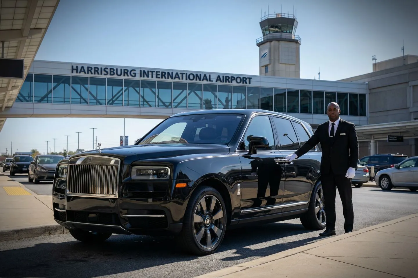 State College Regional (SCE) Airport Car Service Union Limousine chauffeur greeting Penn State Nittany Lions parent at SCE State College Regional airport baggage claim