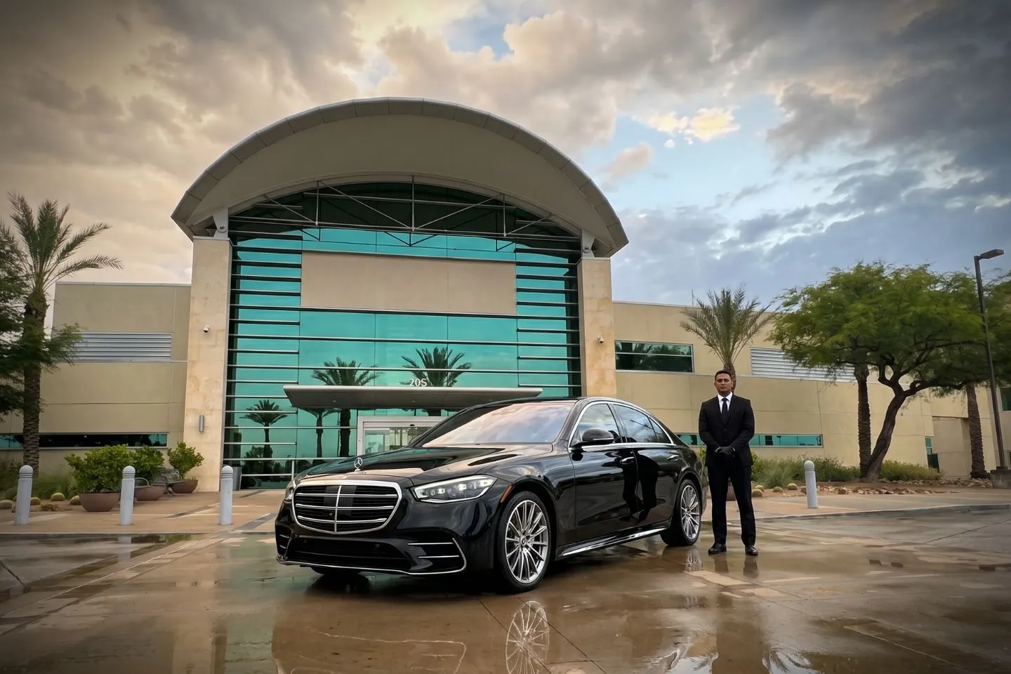 San Bernardino International (SBD) Airport Car Service Union Limousine chauffeur greeting Inland Empire corporate executive at SBD San Bernardino International airport baggage claim
