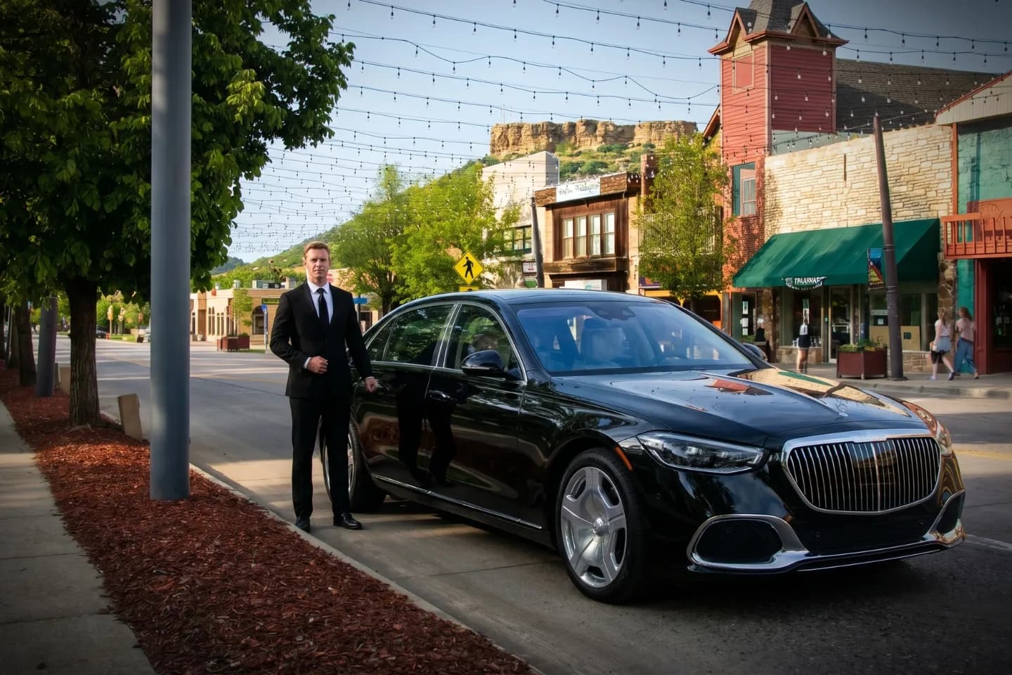 Car Service in Douglas, CO Premium luxury sedan parked and ready for passenger pickup in Douglas, CO.