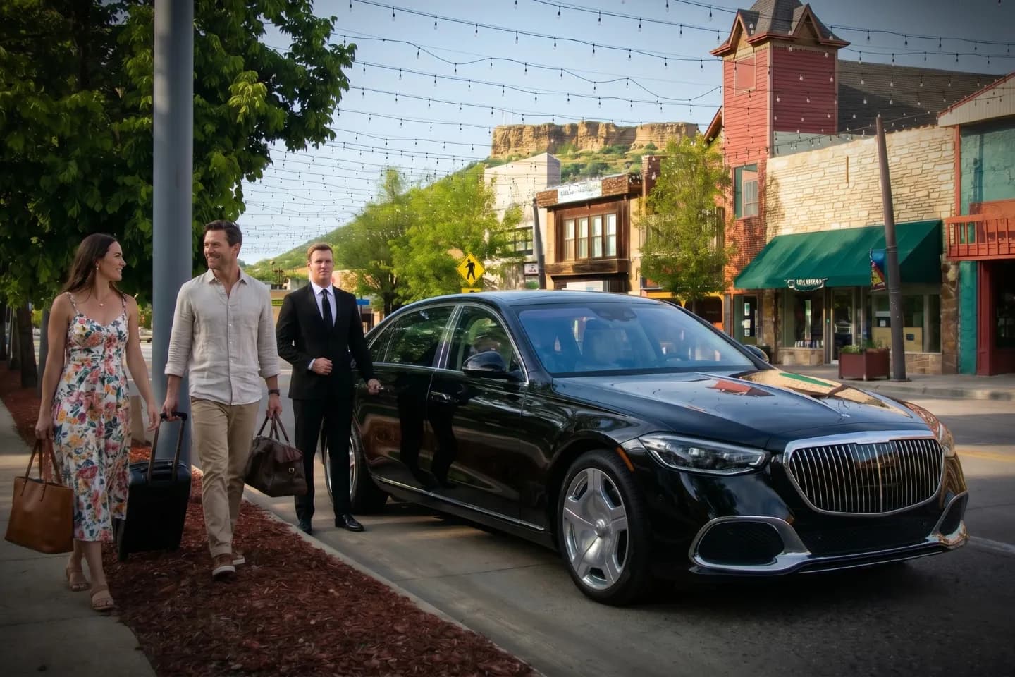 Car Service in Douglas, CO Professional chauffeur opening the vehicle door for an arriving client in Douglas, CO.
