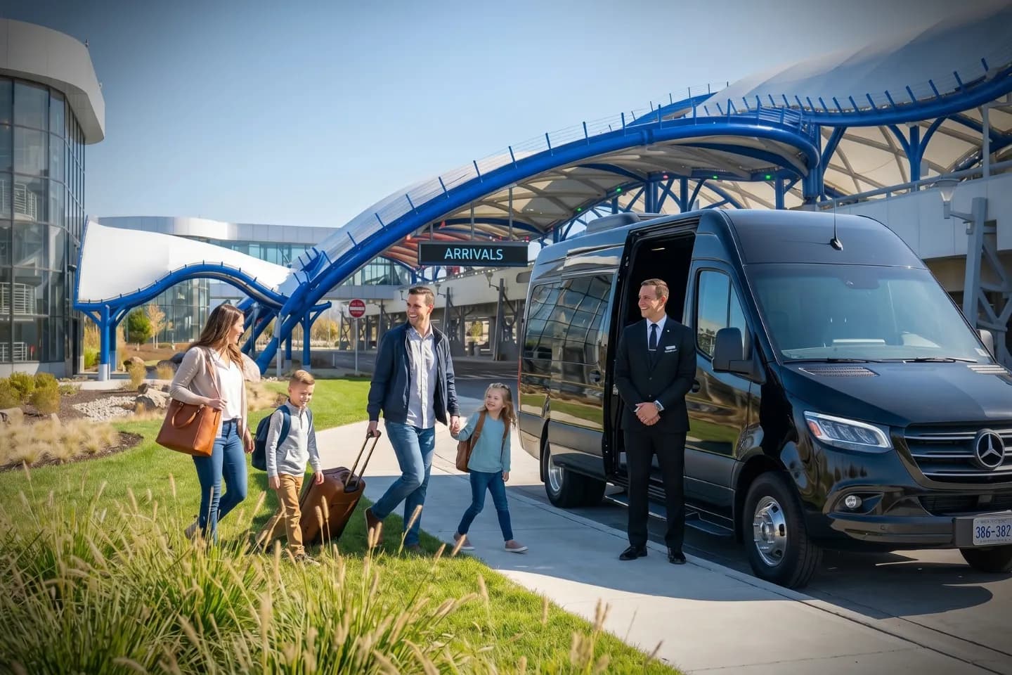 Frederick Douglass Greater Rochester International (ROC) Airport Sprinter Van Rental Leather captain chairs inside a Rochester airport Sprinter van rental
