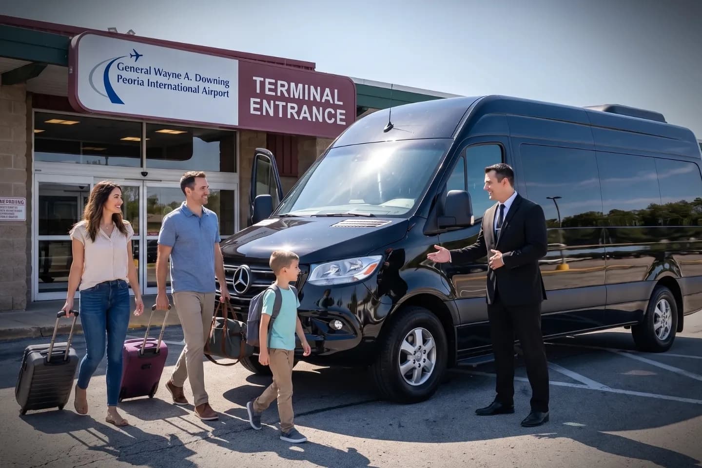 DuBois Regional (DUJ) Airport Sprinter Van Rental Stretch limousine stationed at DuBois Regional Airport for an airport transfer