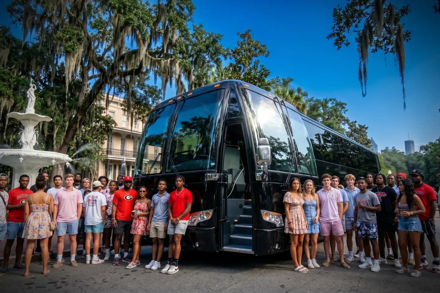 Georgia Charter Bus Rental Service Travelers loading luggage into a modern charter bus for a Georgia group trip