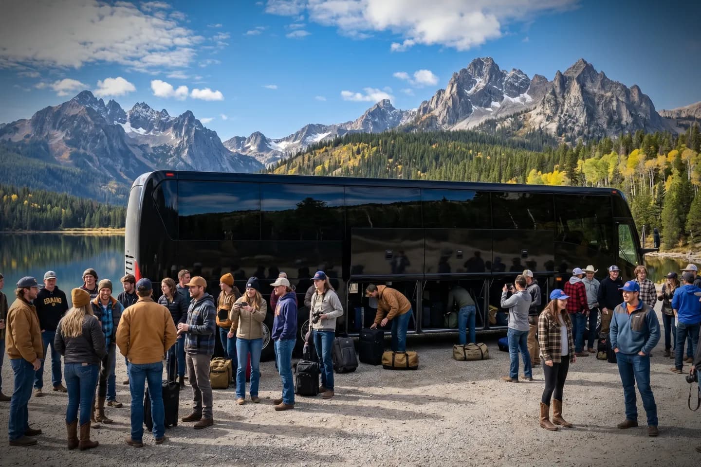 Idaho Charter Bus Rental Service Wide aisle and plush seats inside a charter bus serving Idaho travelers