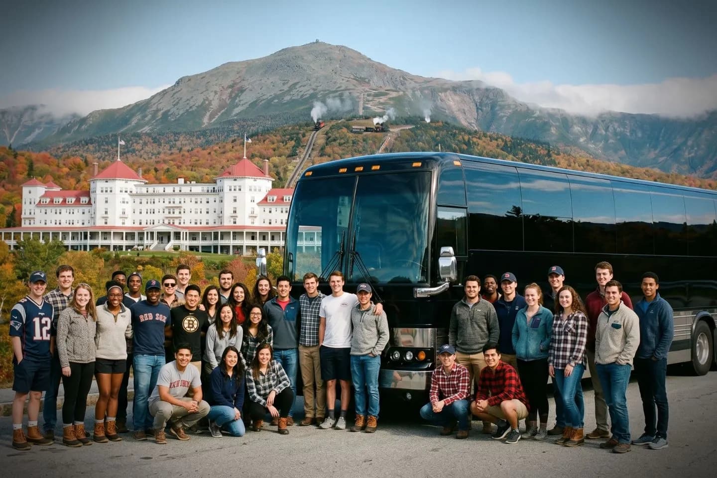 New Hampshire Charter Bus Rental Service Group passengers boarding a charter bus before a New Hampshire sightseeing trip