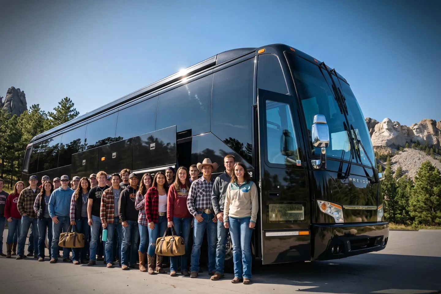South Dakota Charter Bus Rental Service Driver stowing suitcases in the luggage bay of a Tennessee charter bus