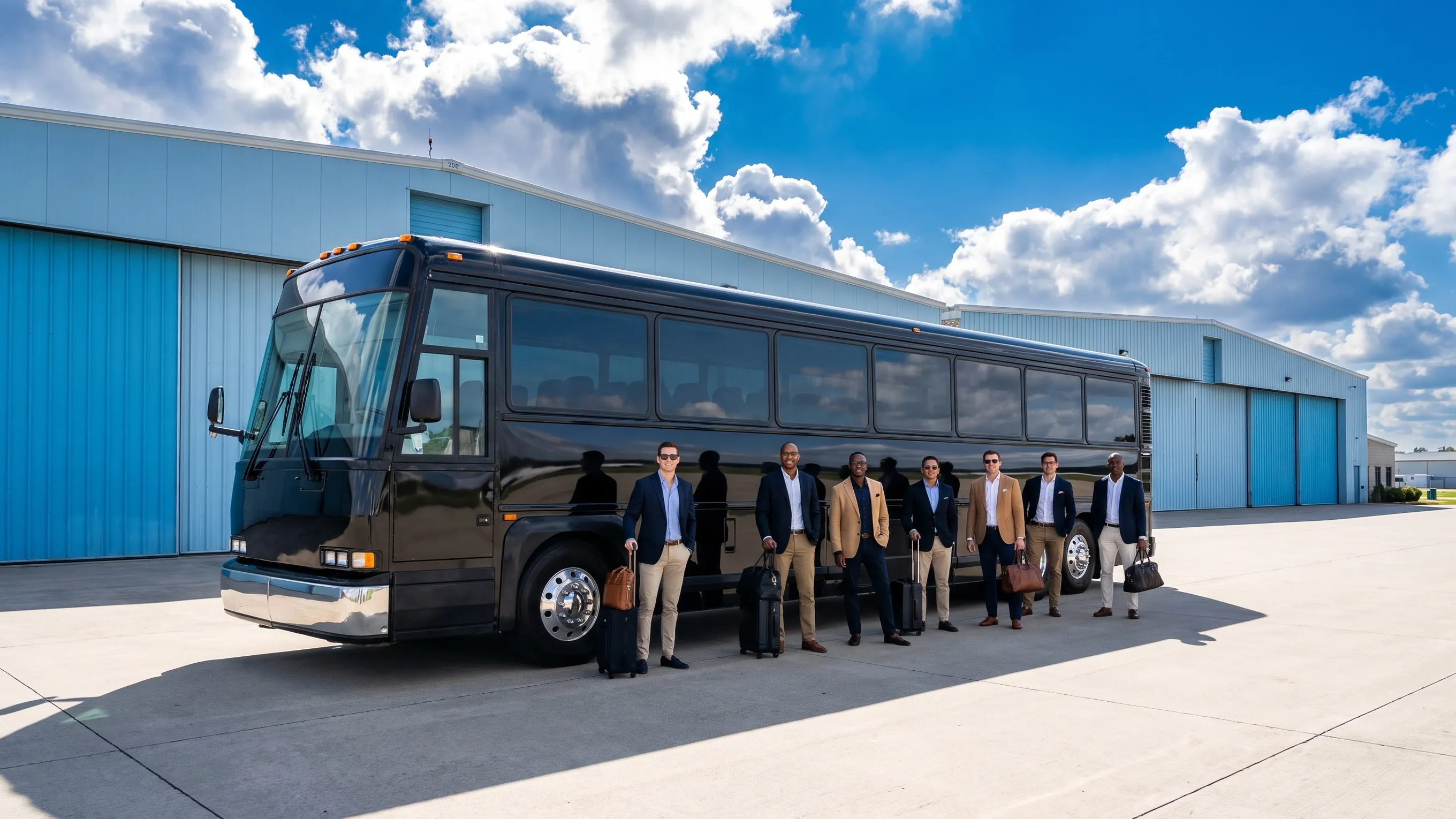 Morristown Municipal (MMU) Airport Charter Bus Rental Service Luggage being loaded into the cargo bay of a Morristown airport charter bus