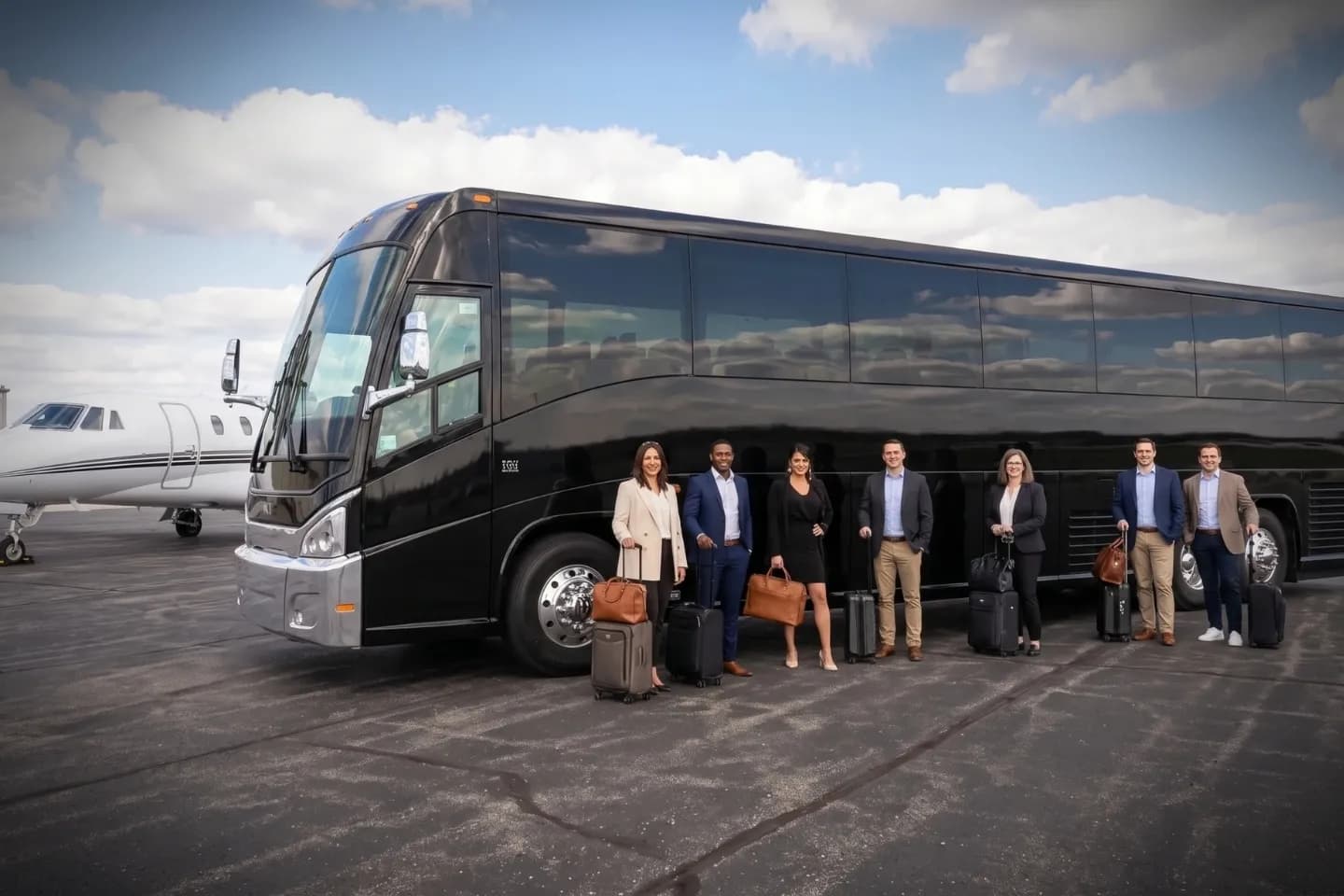 Williamsport Regional (IPT) Airport Charter Bus Rental Service Passengers boarding a charter bus rental at Williamsport Regional Airport