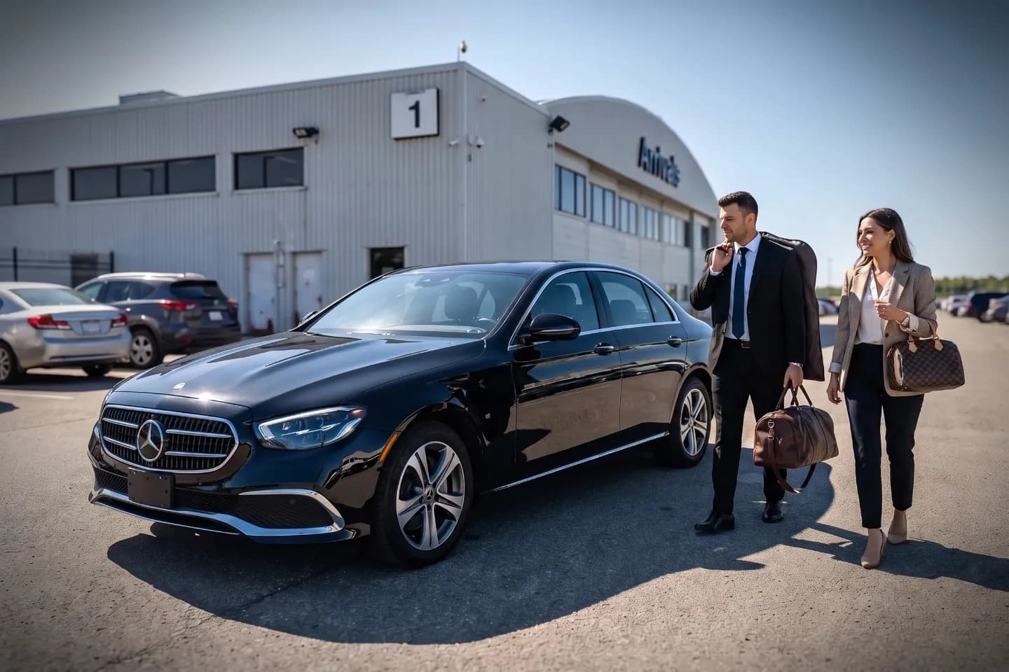 Teterboro (TEB) Airport Chauffeur Service Private driver holding a greeting name sign inside a sleek Teterboro Airport FBO lobby