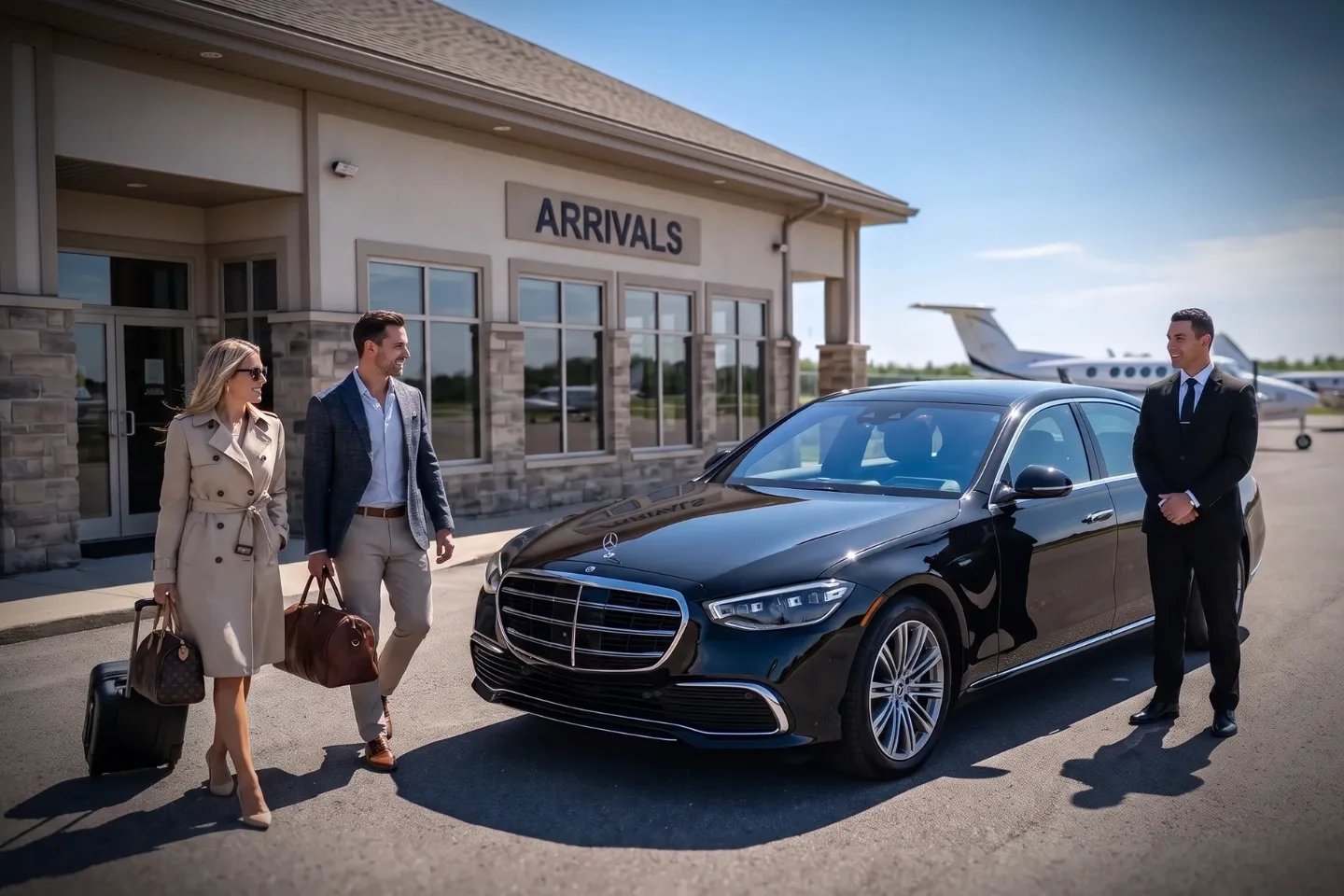 Massena International Richards Field (MSS) Airport Chauffeur Service Chauffeur welcoming a passenger with a welcome board at MSS Airport