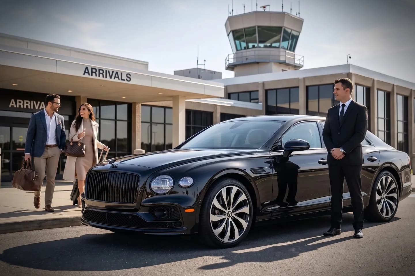 Tweed New Haven (HVN) Airport Chauffeur Service 5. Executive SUV departing Tweed New Haven Airport with business traveler aboard