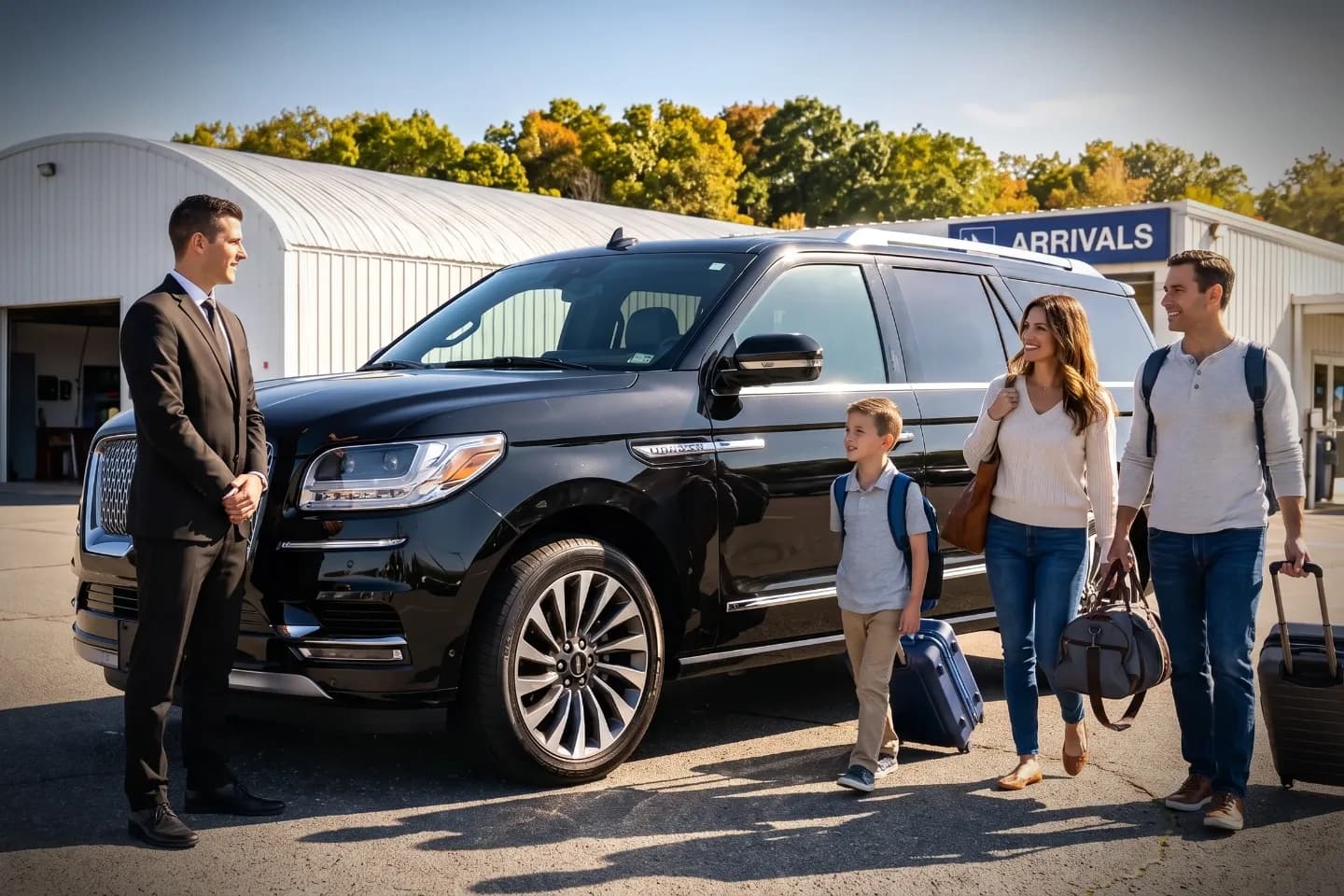 Windham (IJD) Airport Chauffeur Service Uniformed chauffeur assisting passenger into luxury car at Windham (IJD) Airport