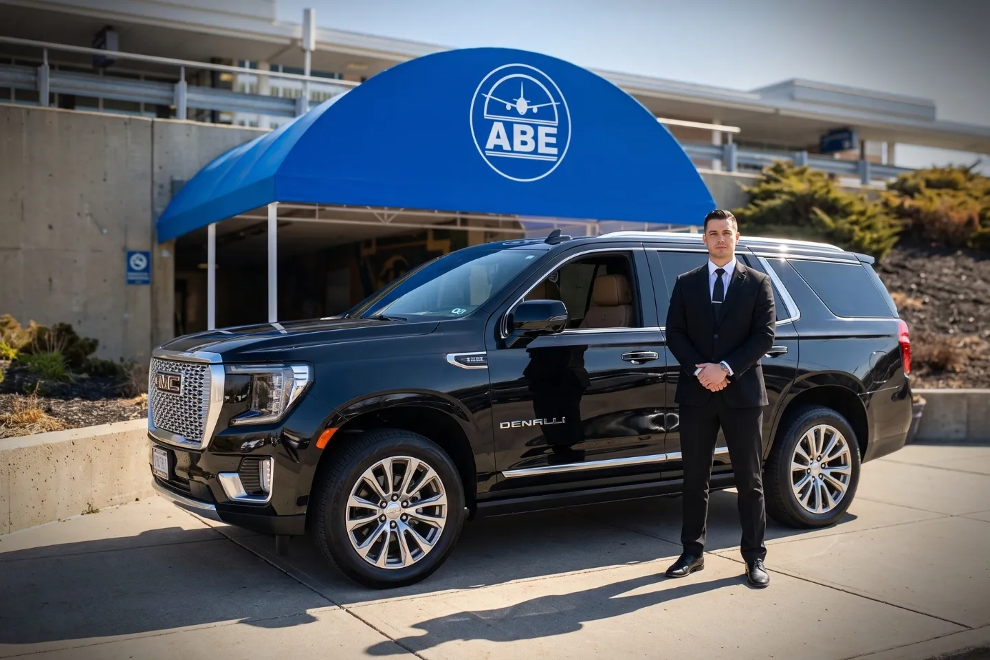 Lehigh Valley International (ABE) Airport Chauffeur Service Professional chauffeur opening a car door for a traveler at Lehigh Valley International Airport