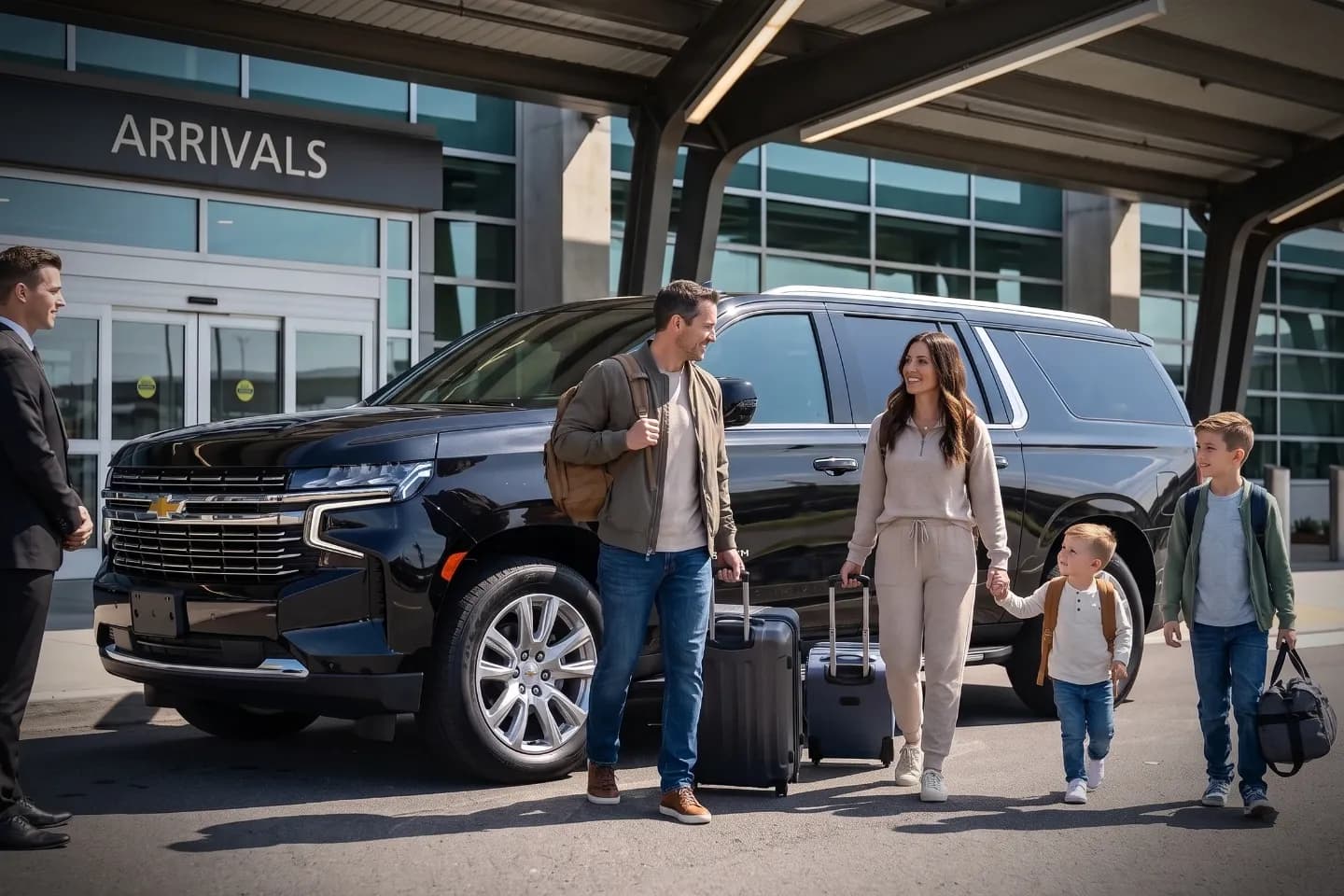 Erie International (ERI) Airport Chauffeur Service Passenger stepping into a chauffeured car at Erie International Airport arrivals