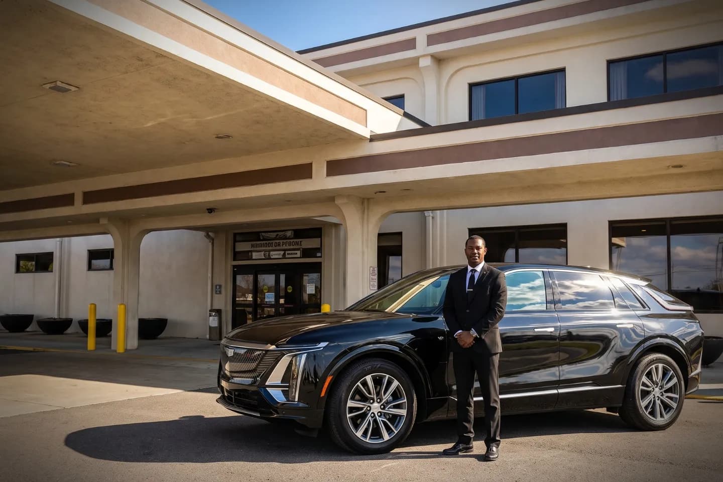 Altoona Blair County (AOO) Airport Chauffeur Service Uniformed chauffeur greeting arriving guests at Altoona Blair County Airport