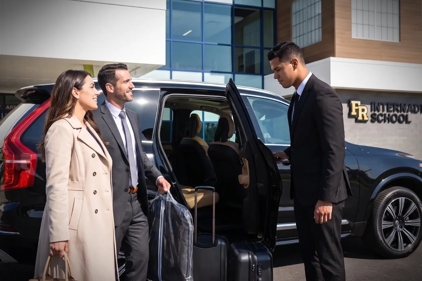 Franklin Regional (FKL) Airport Chauffeur Service Black luxury sedan waiting outside Franklin Regional Airport terminal for pickup